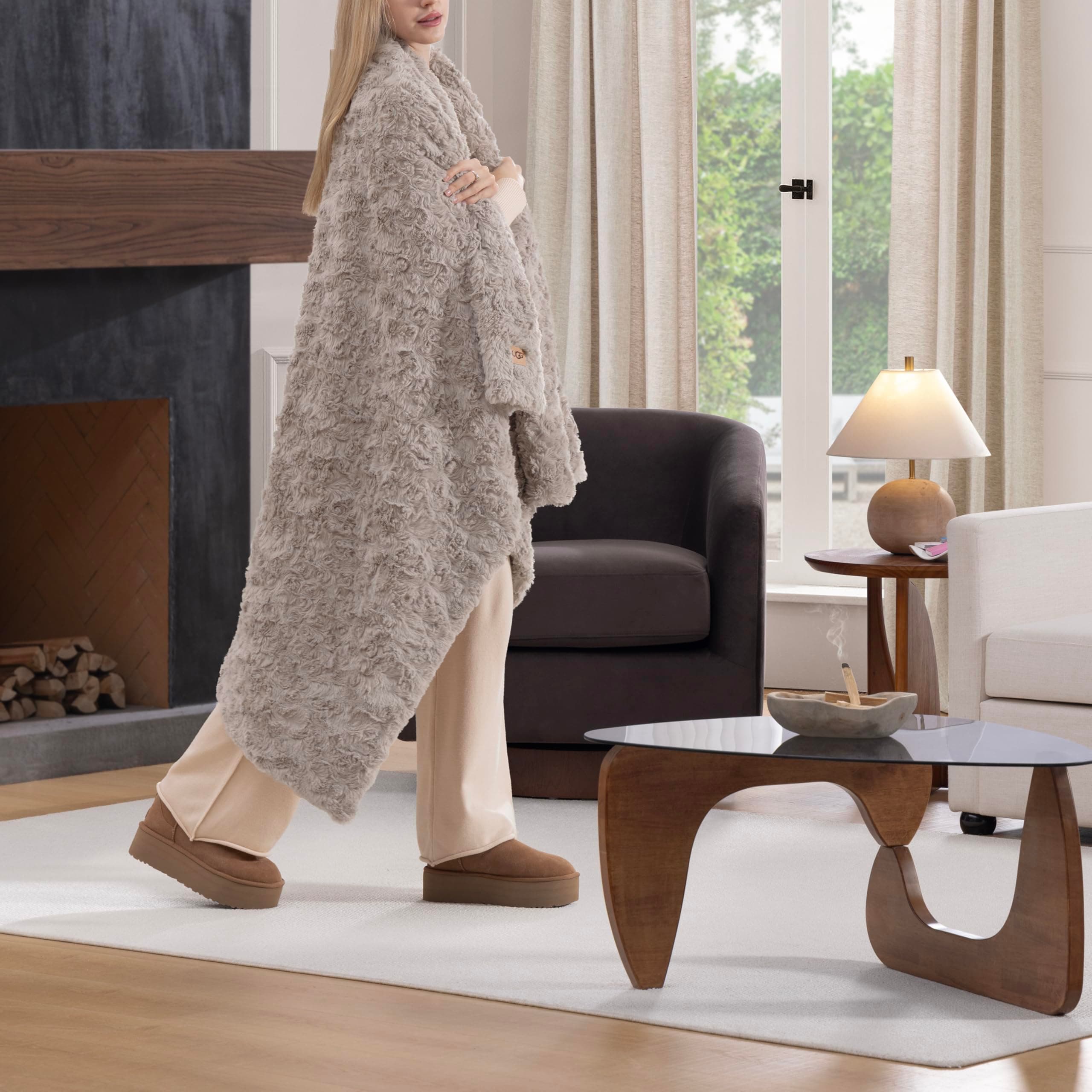 UGG Adalee Throw Blanket for Bed, Faux Fur Blanket, 50" x 70", Brown, view 2