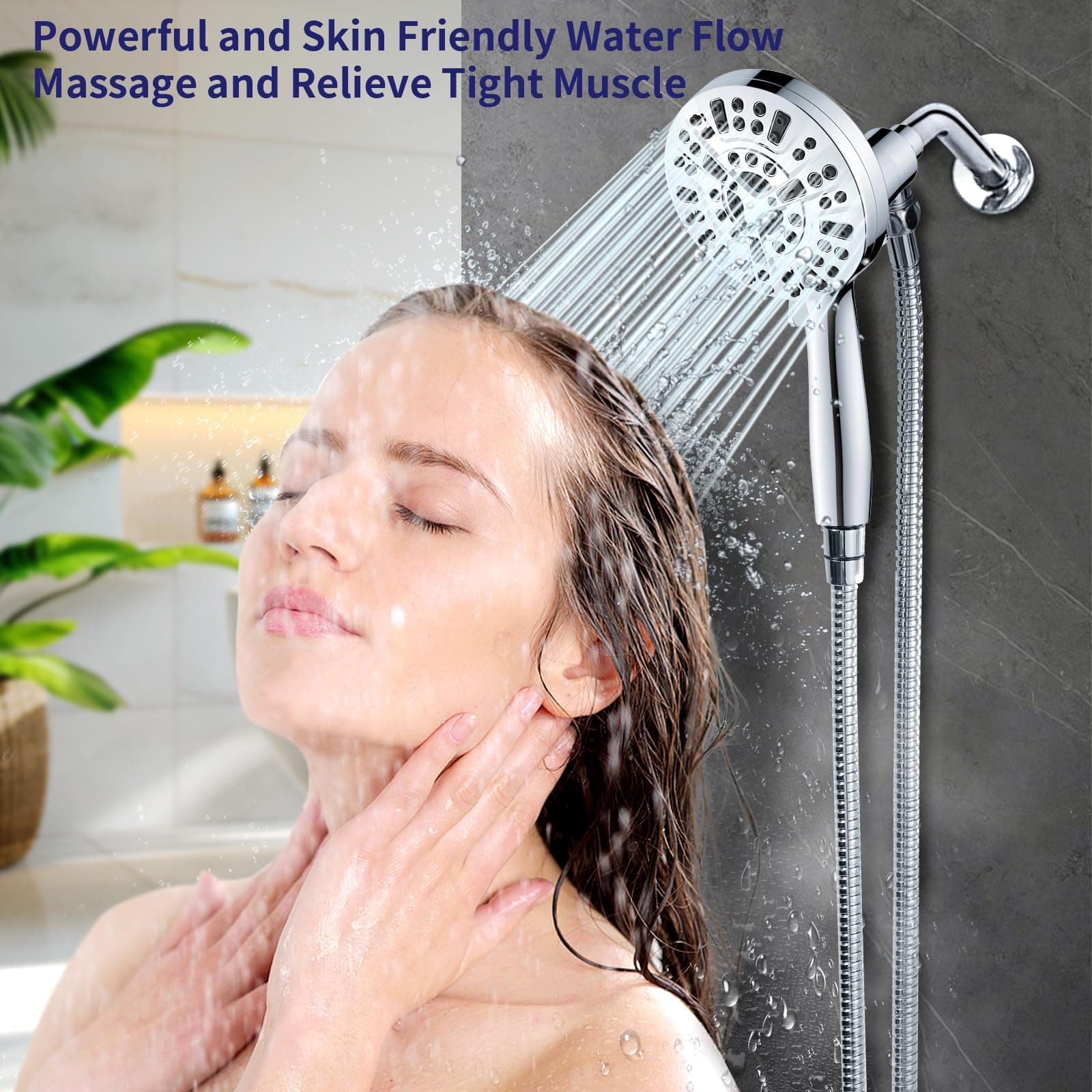 Magnetic Handheld Shower Head with Filter, High Pressure 10-Spray-Mode Detachable Shower Head with 60-Inch Hose, Powerful Hand Held Shower Head for Low Water Pressure(head,silver), view 8