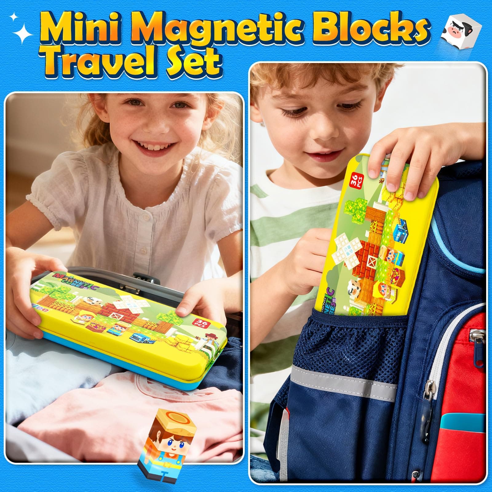 Soyee Magnetic Blocks Travel Toddler Toys Magnet Building Tiles Construction Cubes STEM Sensory Learning Farm Toys with Box Christmas Birthday Gifts for Kids Ages 3 4 5 6 7 8 Year Old Boys Girls, view 2