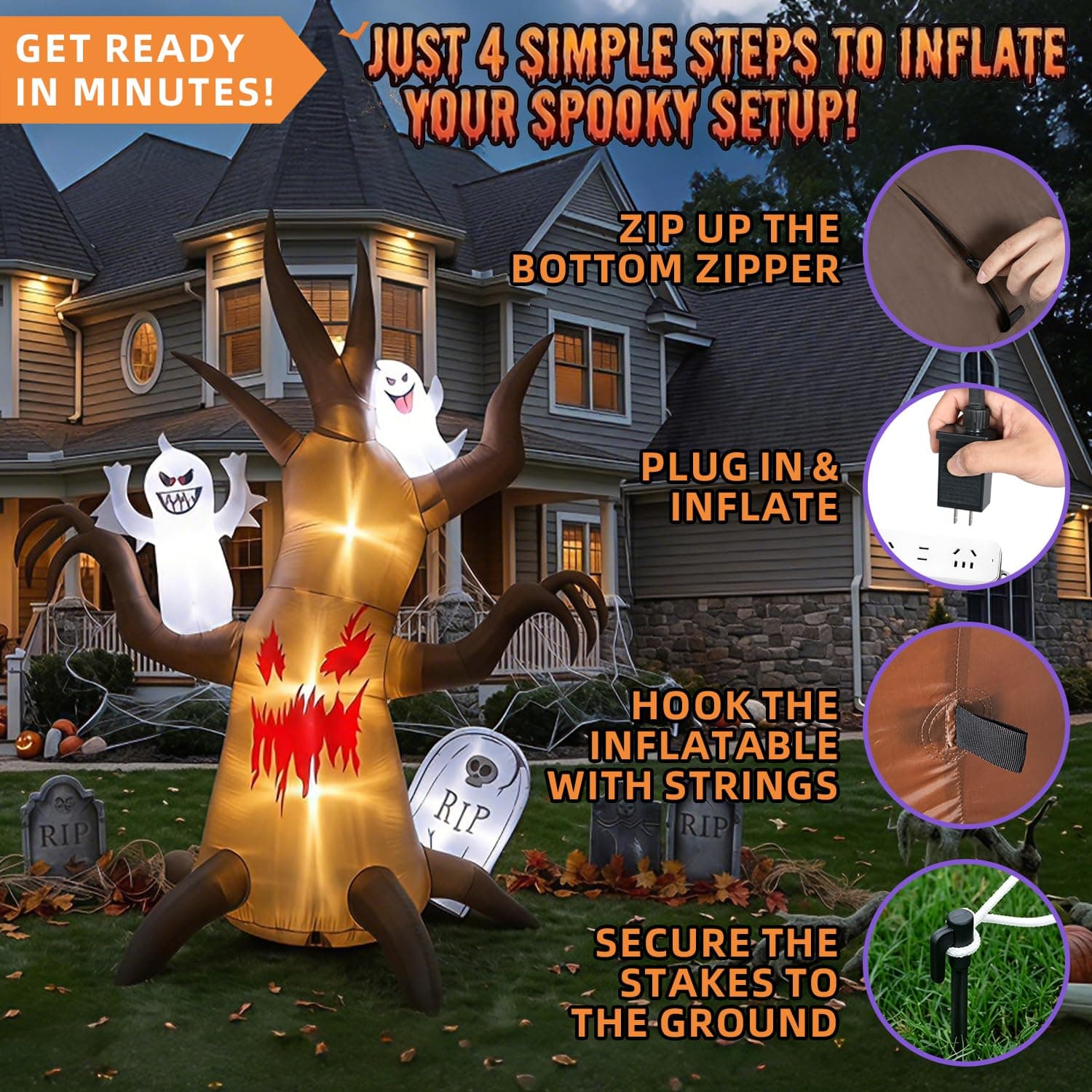 8FT Halloween Inflatable Scary Tree Decorations Blow Up Yard Decor, view 5