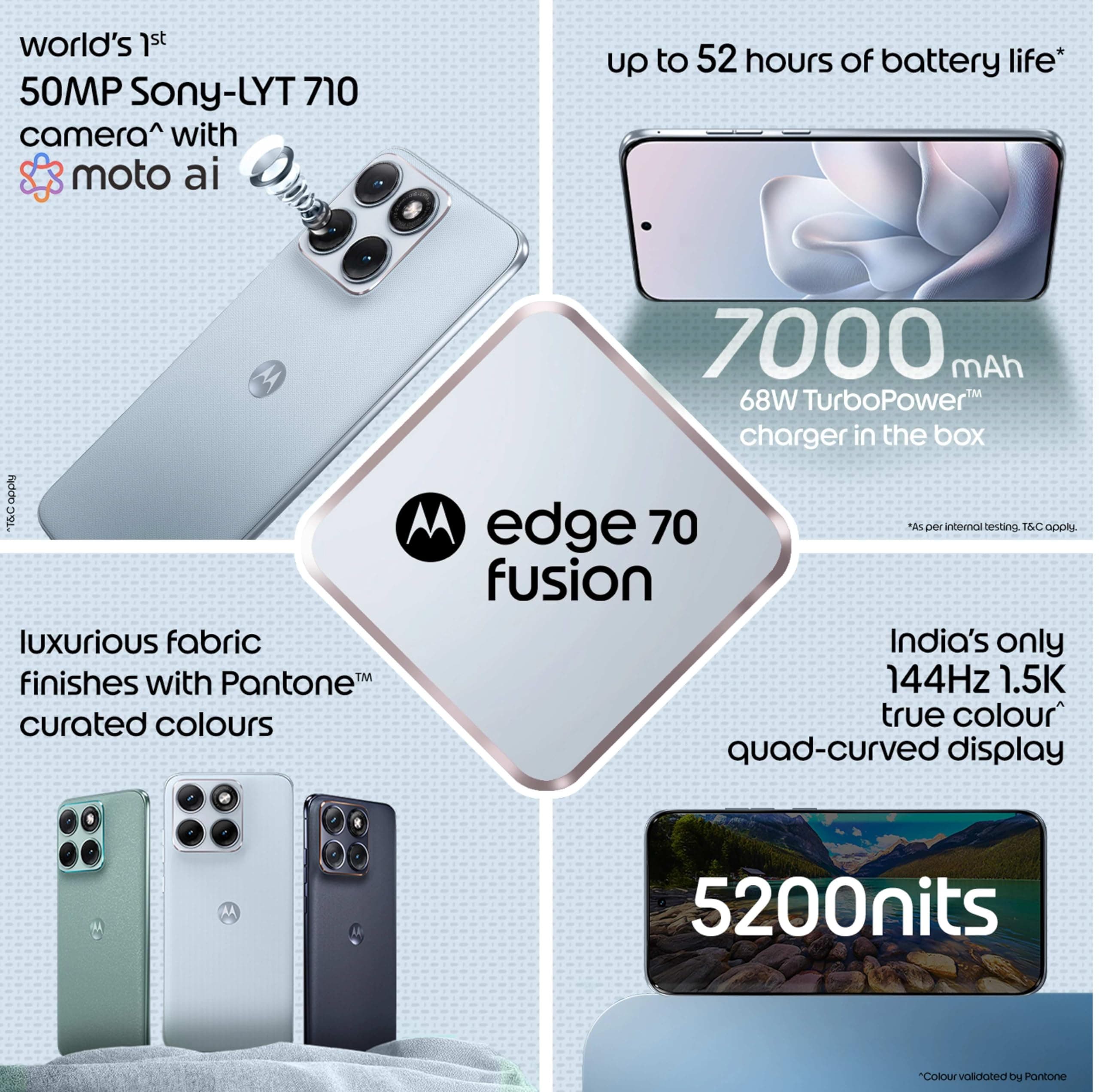 Motorola Edge 70 Fusion (Pantone Country Air, 8 GB de RAM, 128 GB de almacenamiento) | Pantalla AMOLED de 6.8 pulgadas 1.5K 144Hz | Snapdragon 7s Gen 4 | Sony LYTIA 710 OIS de 50 MP | Selfie de 32 MP, view 7