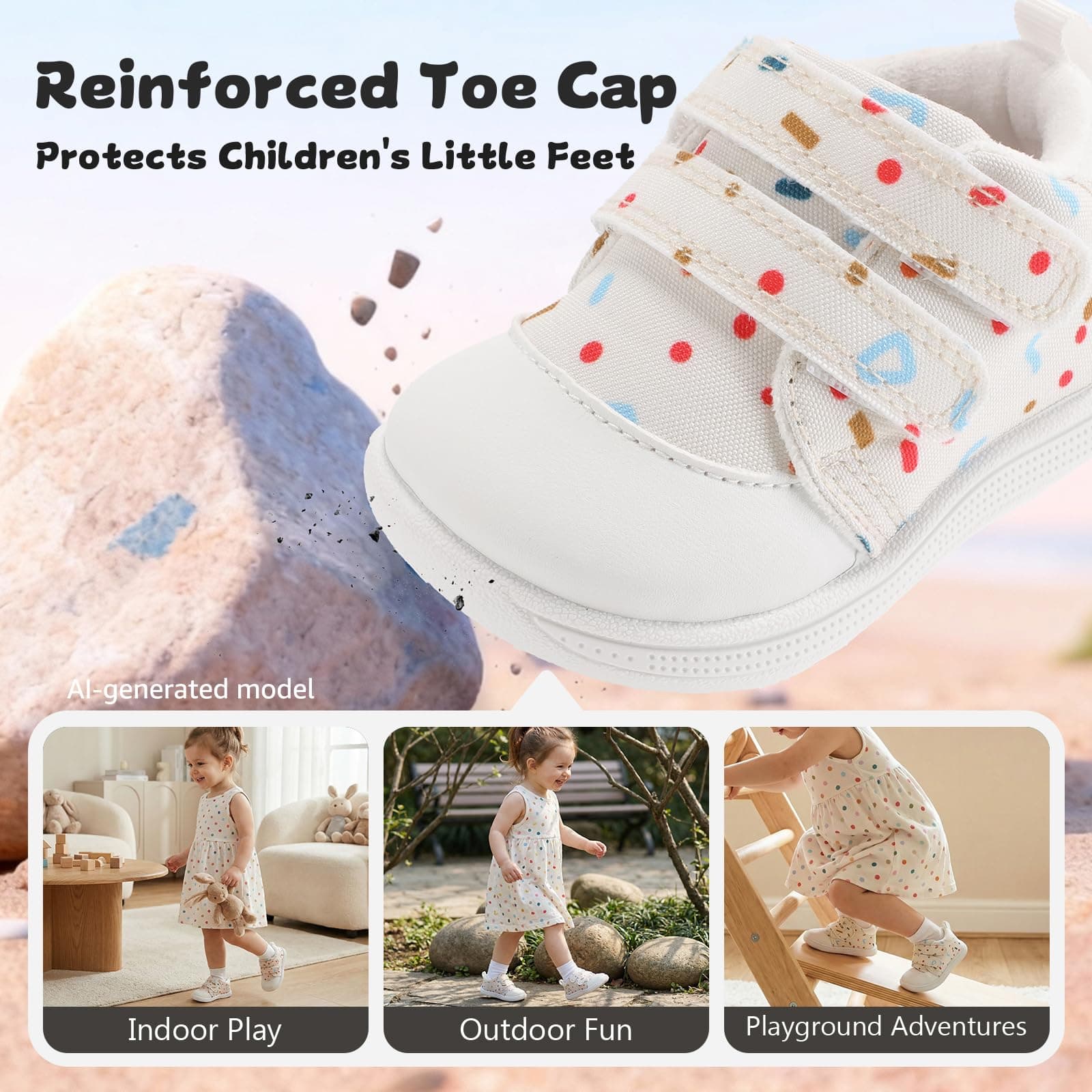 noorkiz Baby First Walking Shoes Wide Toe Box Barefoot Beige White Size 5, view 6