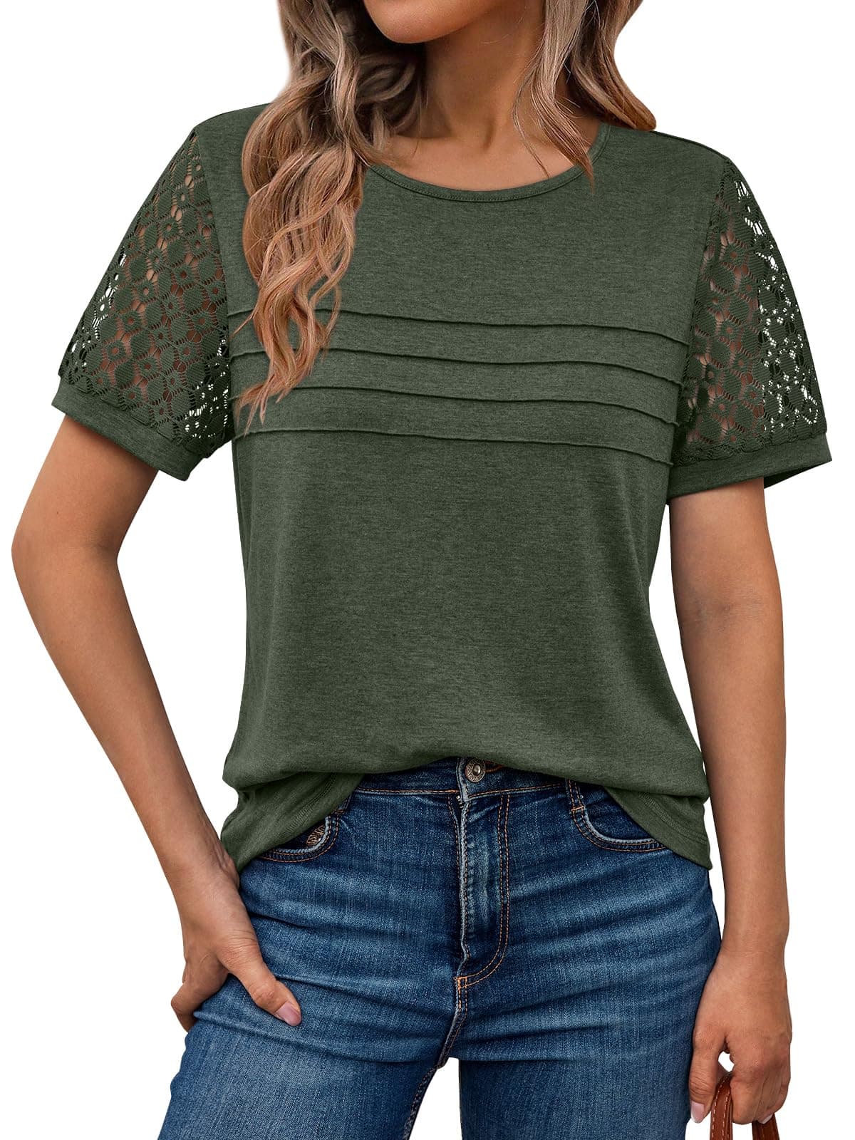 AUTOMET Women's Short Sleeve Shirts Dressy Lace Summer Tops 2026 Spring Trendy Casual T-Shirts Cute Work Outfits Blouses, TickClip Skip verdict