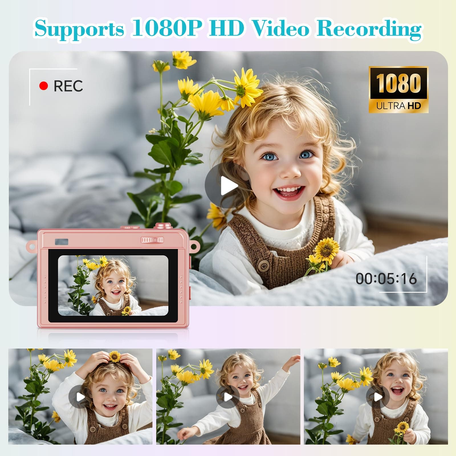 Trunsif Mini Camera - 2K Mini Digital Camera with 16GB Card,Long Battery Life,Travel Vlog & Photo Shooting Anytime,Fashion Accessories,Necklace & Keychain Camera,Gifts for Friends and Women,Rose Gold, view 4