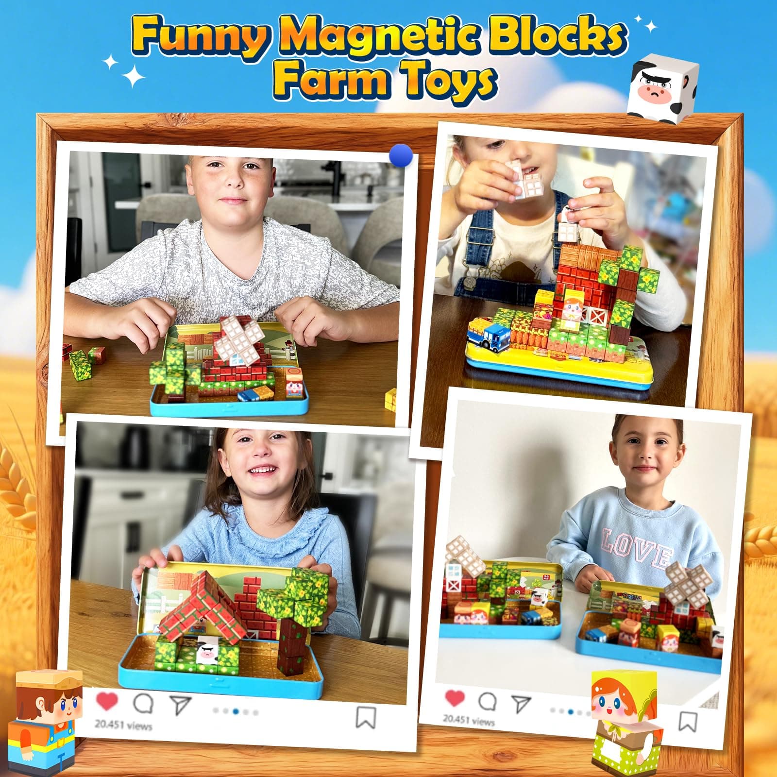 Soyee Magnetic Blocks Travel Toddler Toys Magnet Building Tiles Construction Cubes STEM Sensory Learning Farm Toys with Box Christmas Birthday Gifts for Kids Ages 3 4 5 6 7 8 Year Old Boys Girls, view 7