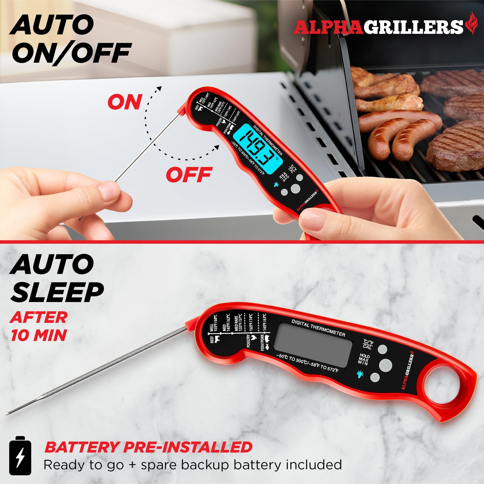 Alpha Grillers Instant Read Meat Thermometer Digital, Cooking, Food, Grill, view 3