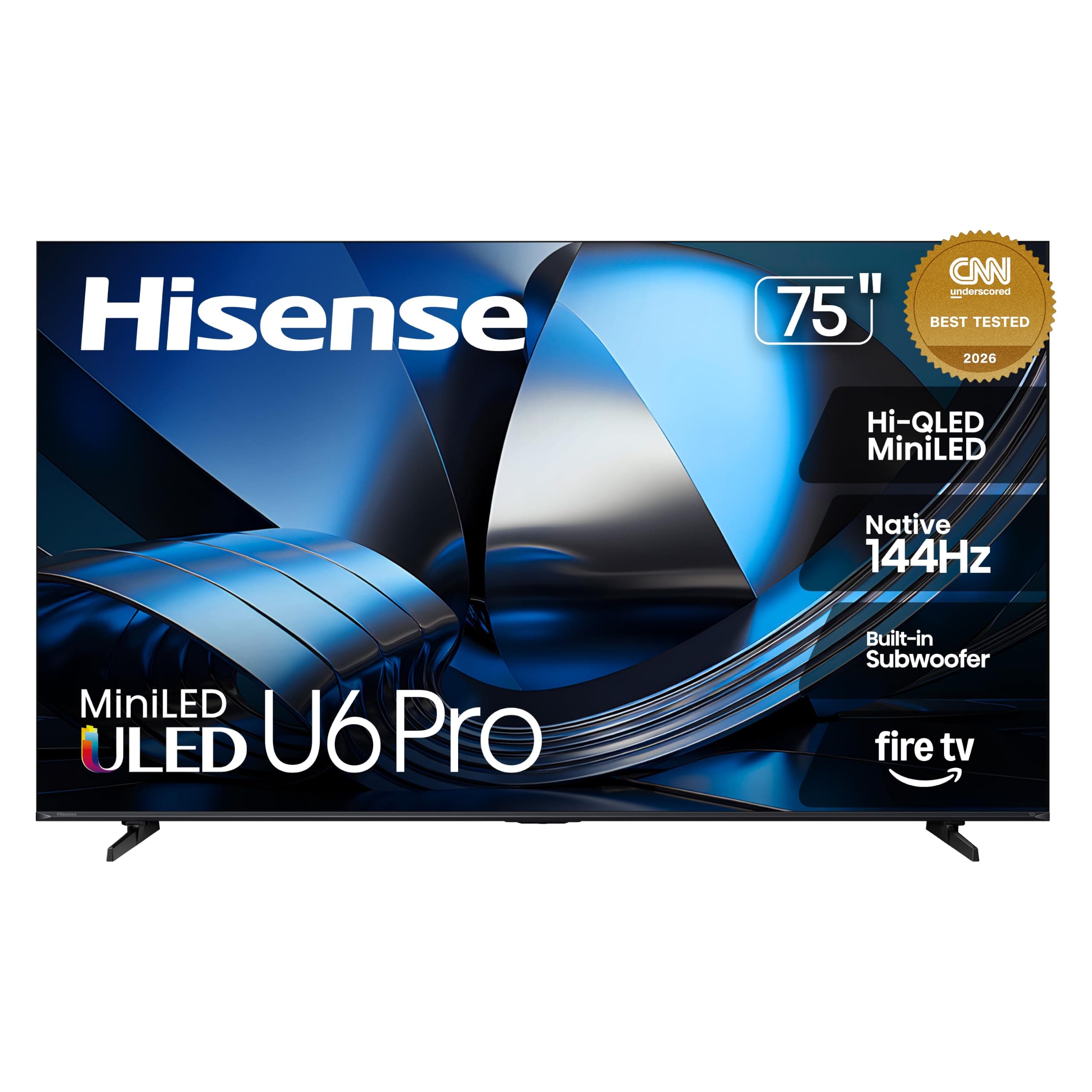 Hisense 75" U6 Pro Series Mini‑LED ULED 4K UHD HDR Gaming AI Smart Fire TV (75U6SF Pro, 2026 New) – Hi-QLED, Native 144Hz, Motion Rate 480, Dolby Vision IQ · Atmos, HDR10+, Glare-Free, Alexa+