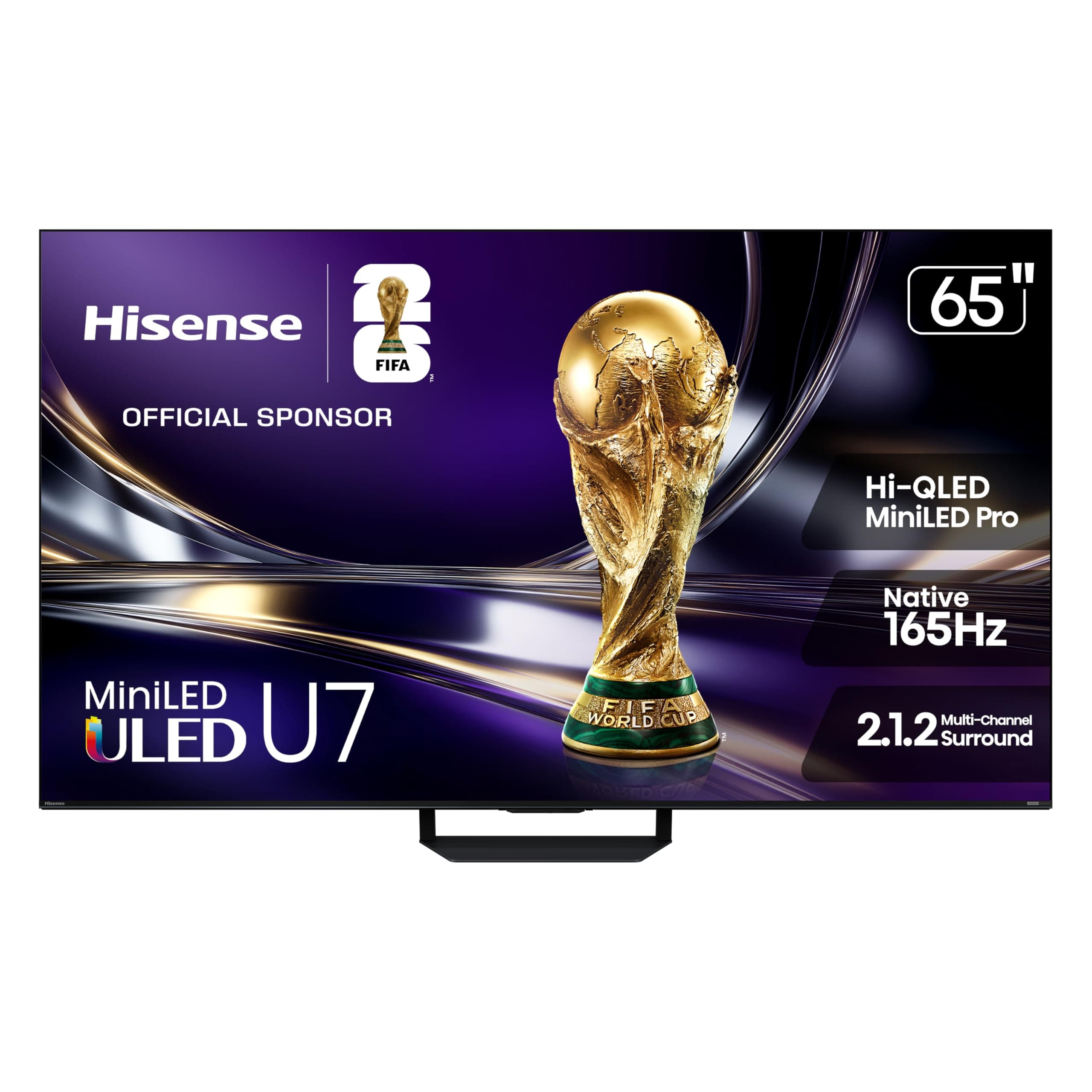 Hisense 65" U7 Mini-LED ULED 4K UHD Best Premium Gaming Smart Google TV (65U7SG, 2026 NEW) - Hi-QLED, Native 165Hz, VRR 330, HDR10+, Dolby Vision IQ · Atmos, IMAX Enhanced, Anti-Reflection, 2.1.2 Ch
