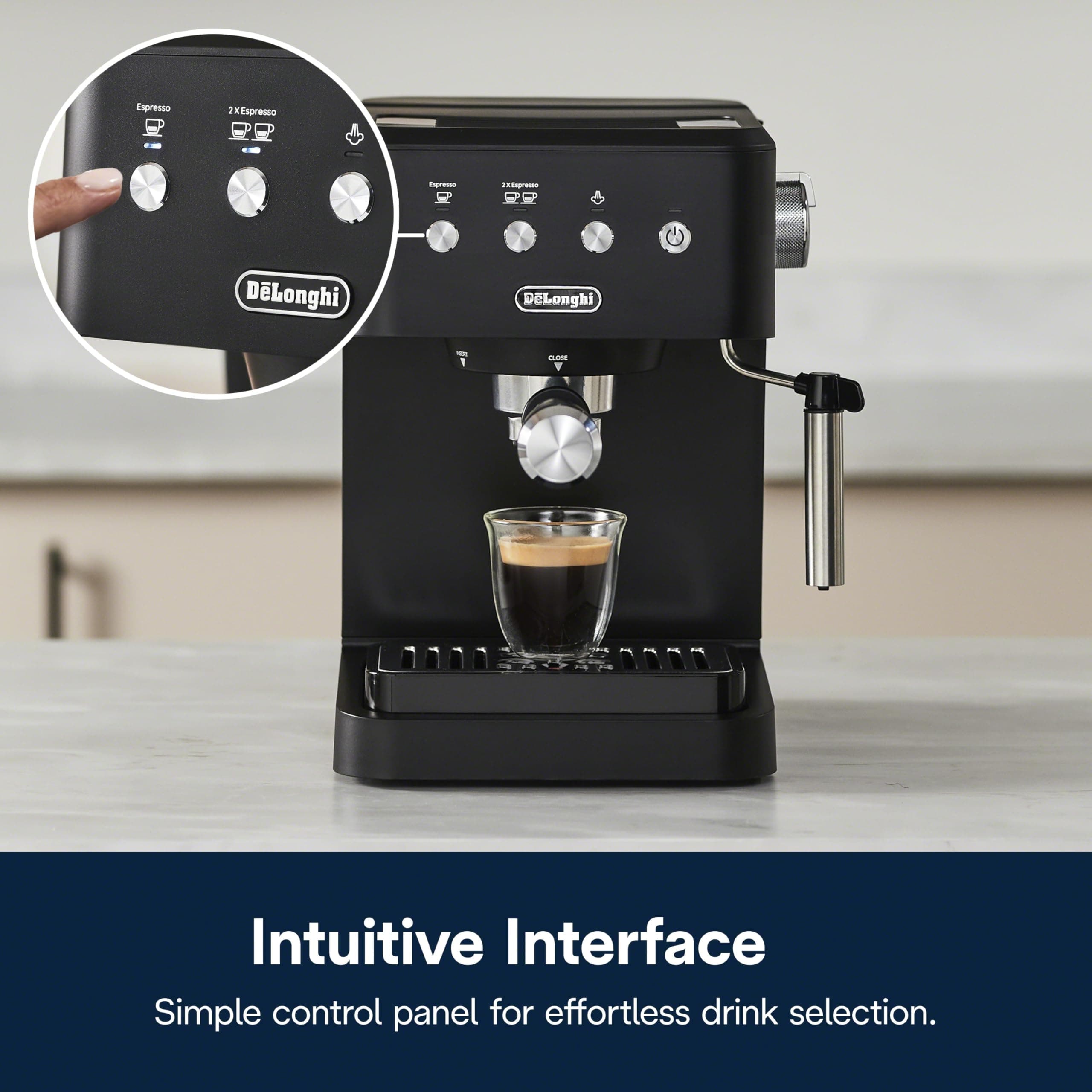 De’Longhi Classic Matte Black Espresso Machine, Easy-to-Use Milk Frother, view 8