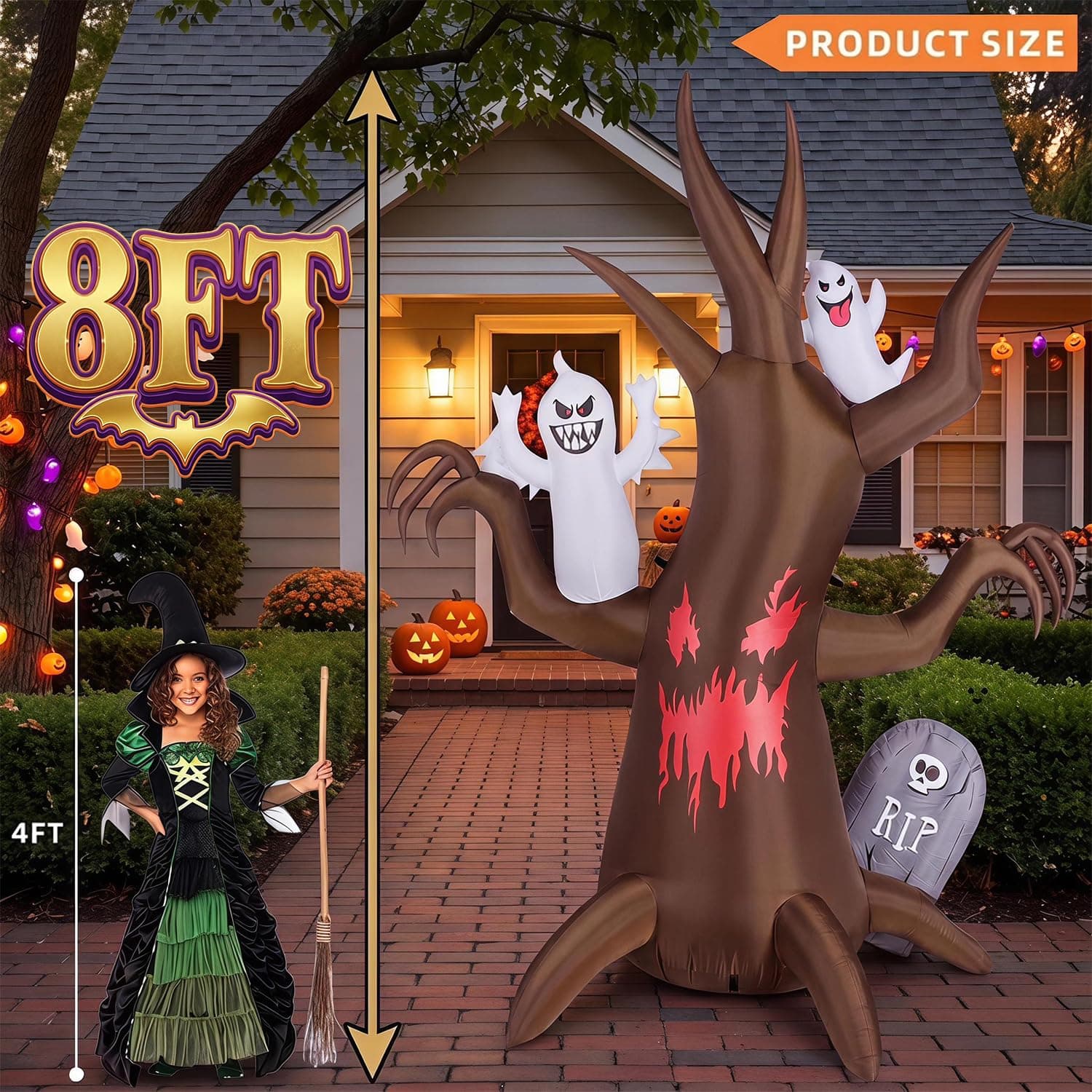 8FT Halloween Inflatable Scary Tree Decorations Blow Up Yard Decor, view 2