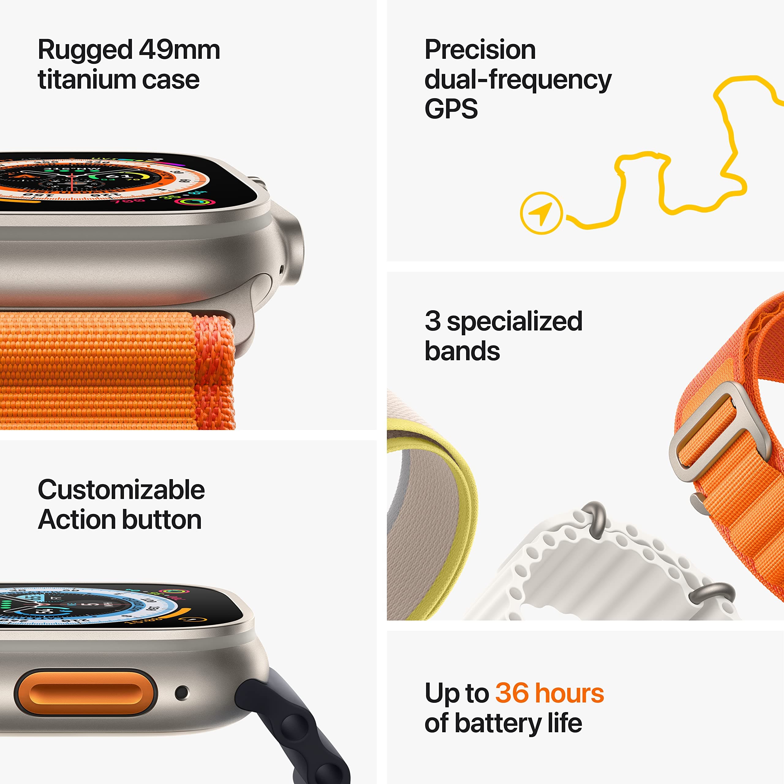 Apple Watch Ultra [GPS + Cellular 49mm] Titanium Case with Midnight Ocean Band, One Size (Renewed), view 7