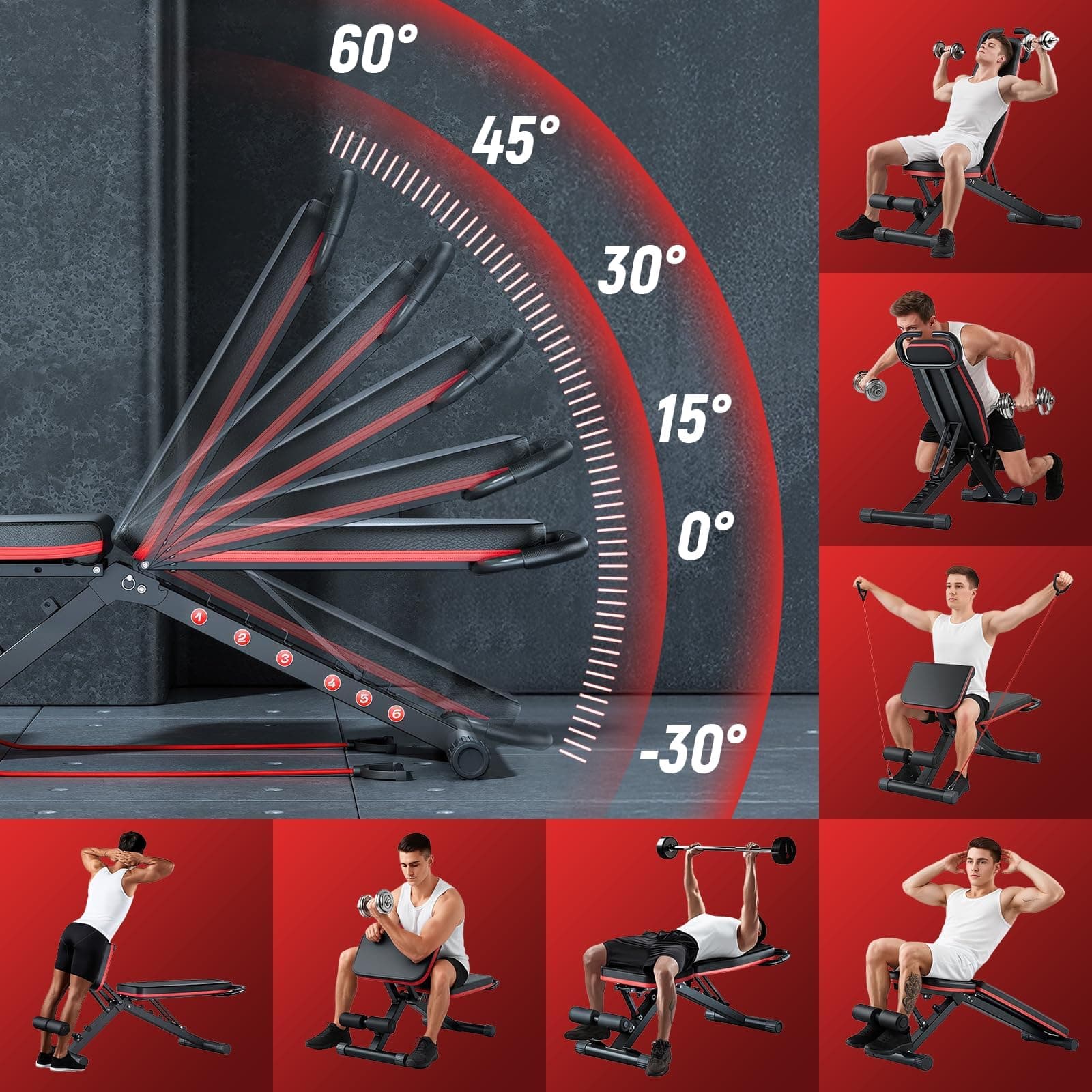 2026 Adjustable Weight Bench - 1000LBS Foldable Bench Press Workout Bench for Home Gym, Roman Chair & Incline Decline Flat Sit Up, Heavy Duty Full Body Dumbbell Fitness Bench, view 6