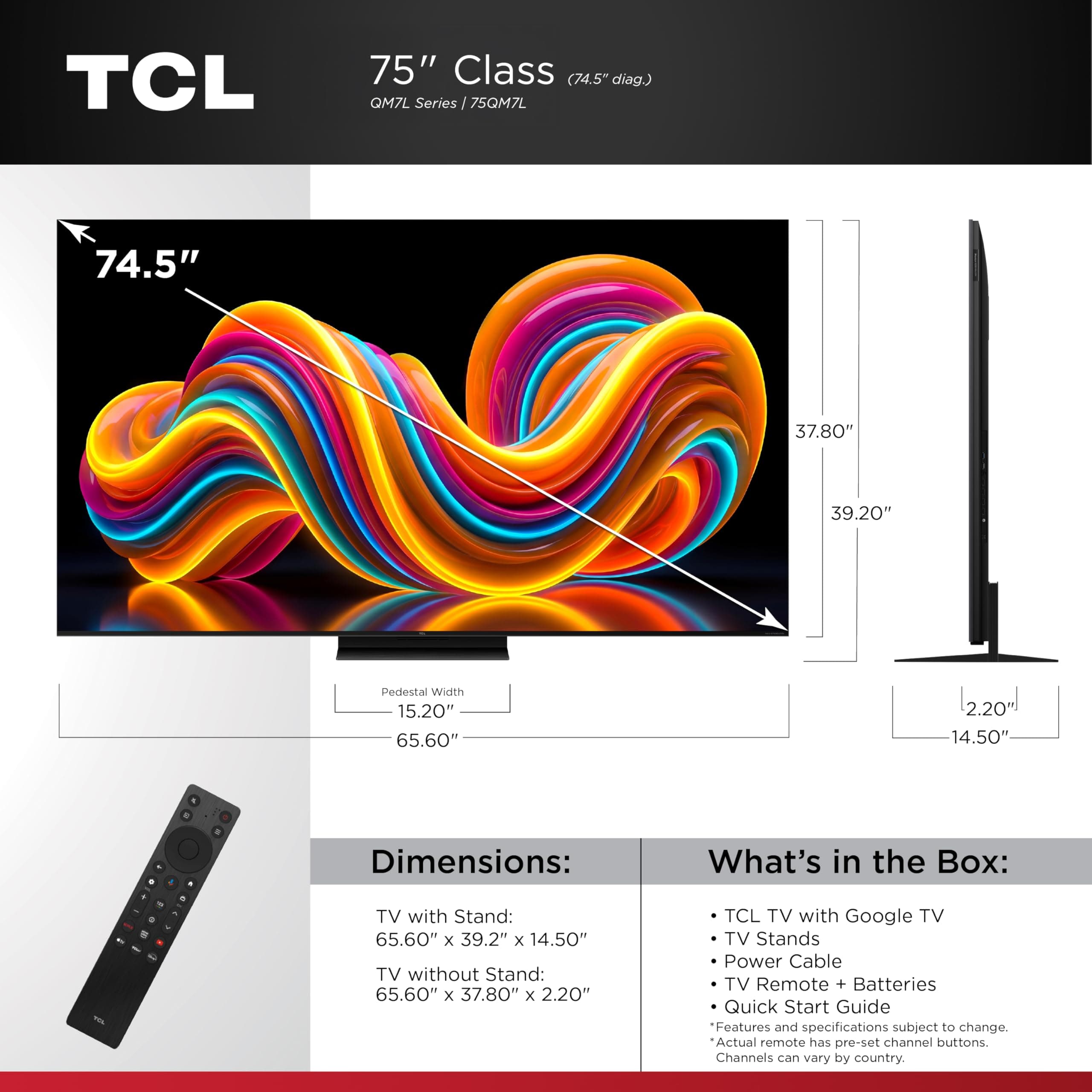 TCL 75 Inch Class QM7L Series | SQD-Mini-LED QLED Smart TV | 75QM7L, 2026 Model | 144Hz | Ultimate Color Ultra Brightness & Contrast | Google AI Bang & Olufsen | Voice Gaming Streaming Television, view 2