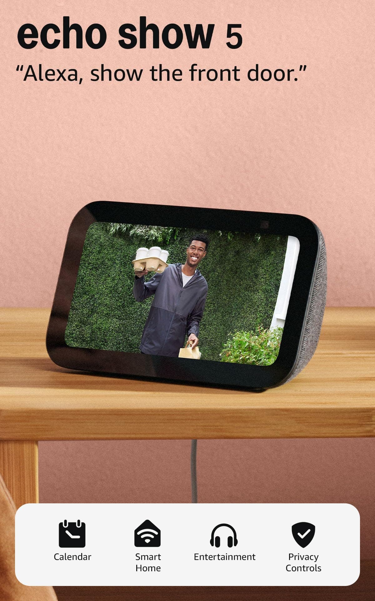 Amazon Echo Show 5 (newest model), Smart display, Designed for Alexa+, 2x the bass and clearer sound, Charcoal, view 2