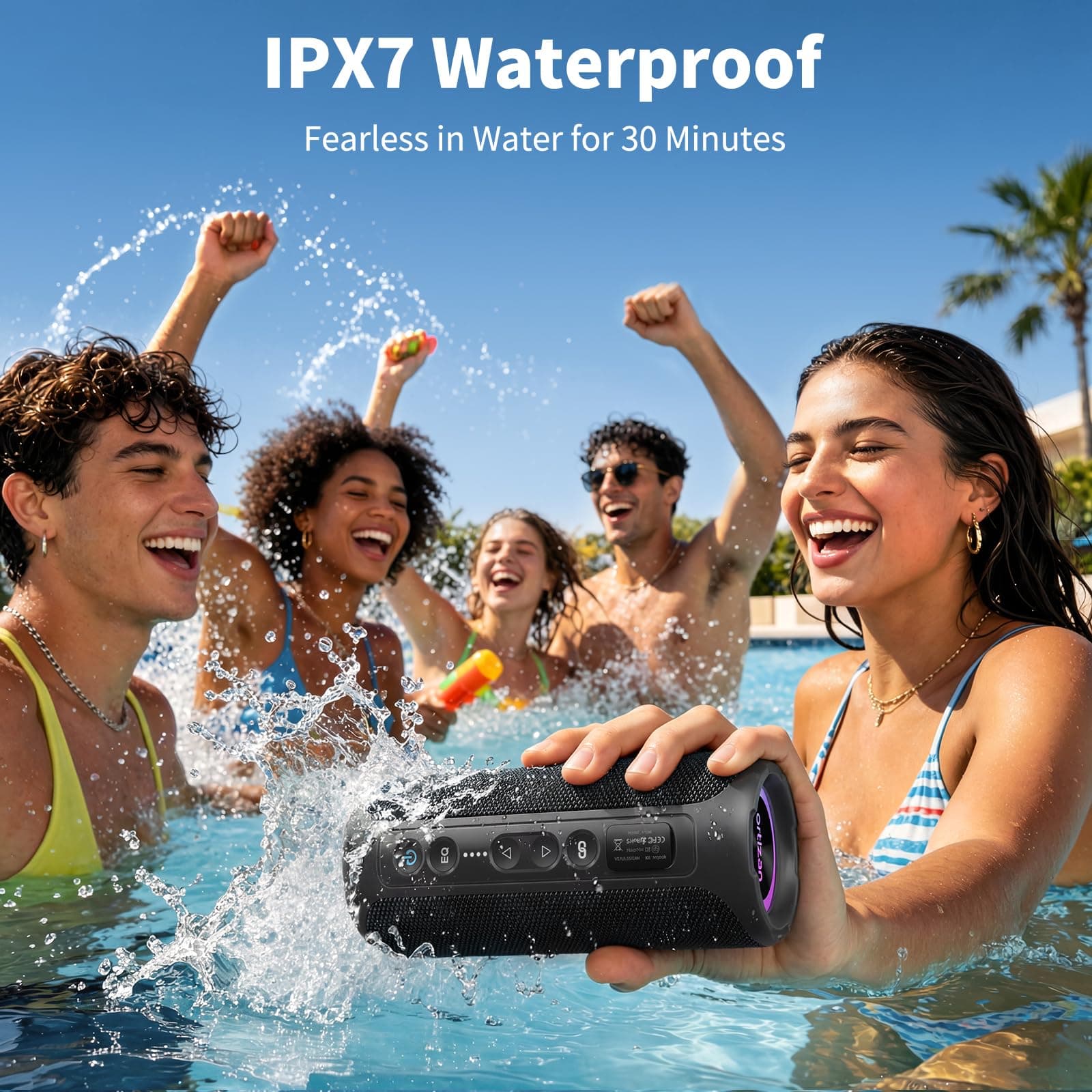Ortizan Portable Bluetooth Speaker Wireless (2nd Gen), 40W Loud Sound and Deep Bass, 30 Hours Playtime, IPX7 Waterproof, TWS for 2 Speakers Pairing for Shower, Outdoor, Electronics Gift (Black), view 6