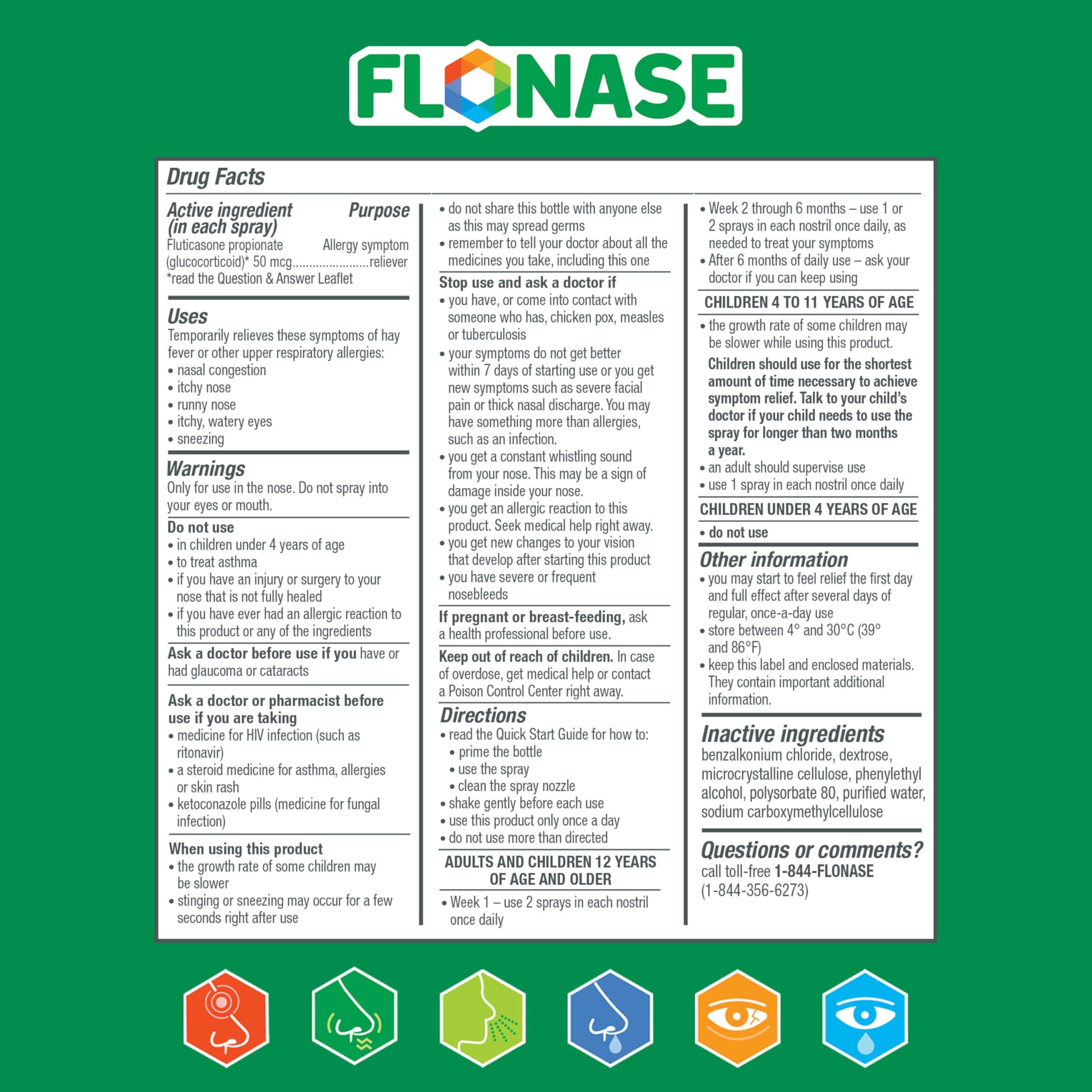 Flonase Nasal Spray for Allergy Relief, Tissues Included, 144 Sprays, view 8