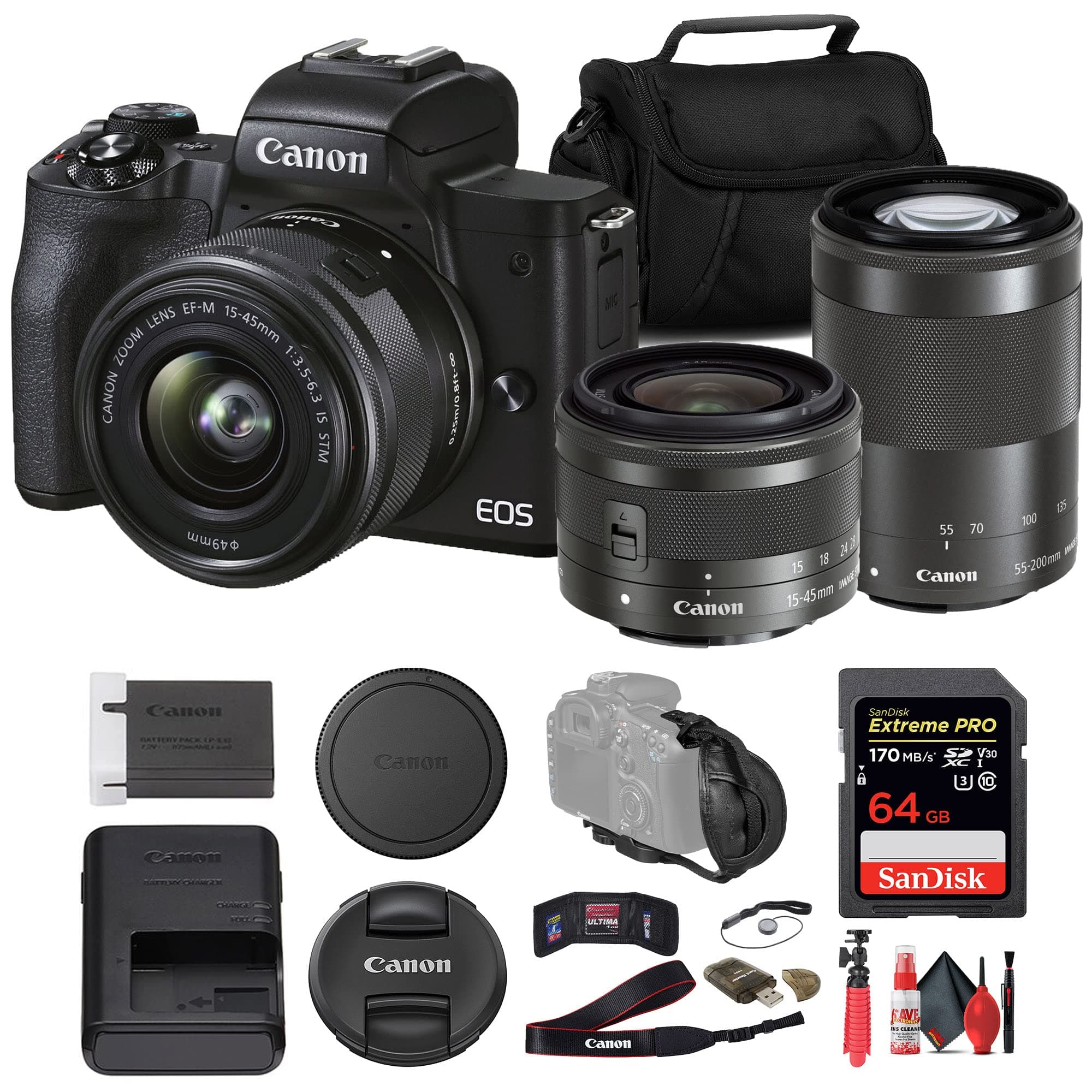 Canon EOS M50 Mark II with 15-45mm Lens & Tripod (Black) (4728C014) Bundle