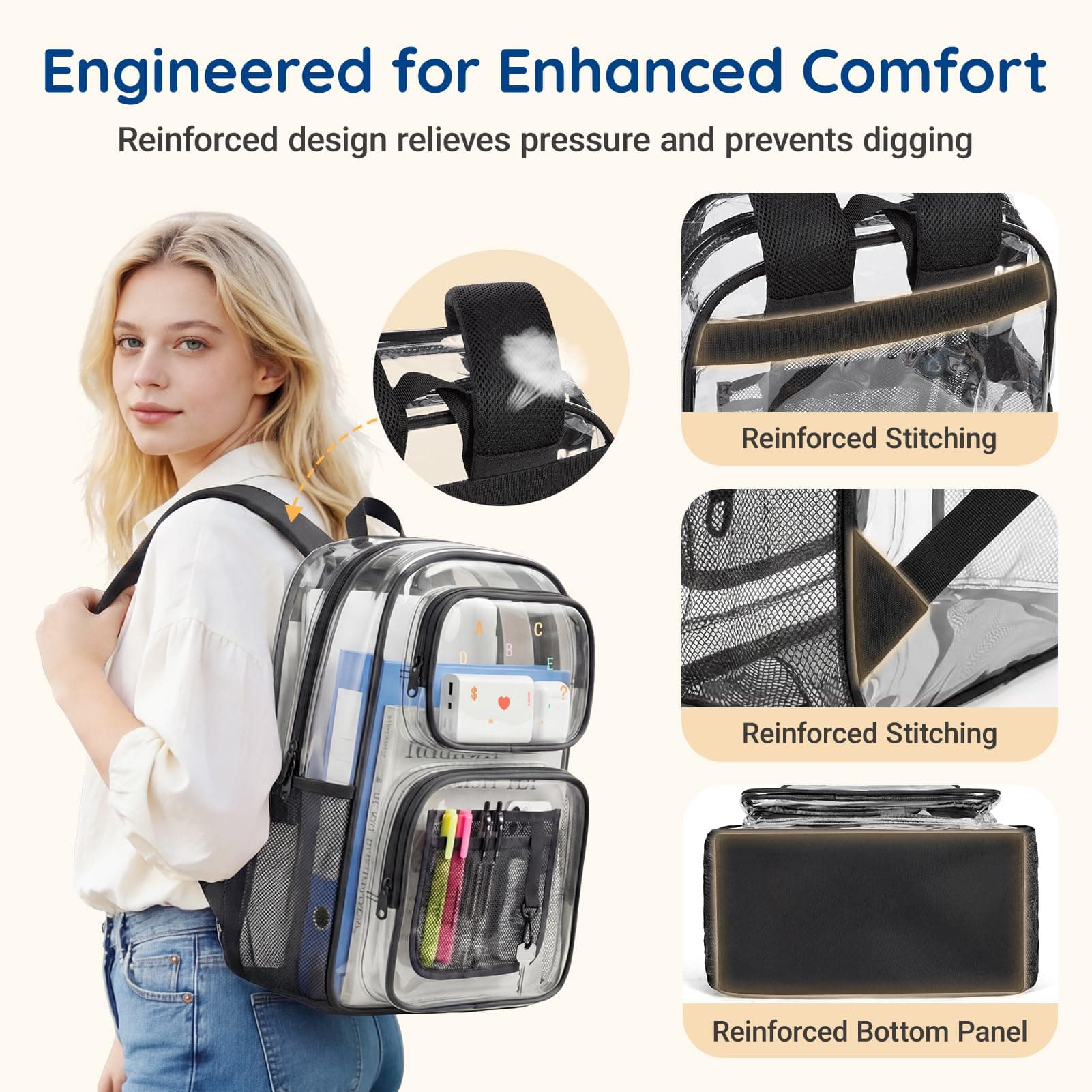 mommore Clear Backpack Set 17" Heavy Duty PVC Bookbag for School, view 6