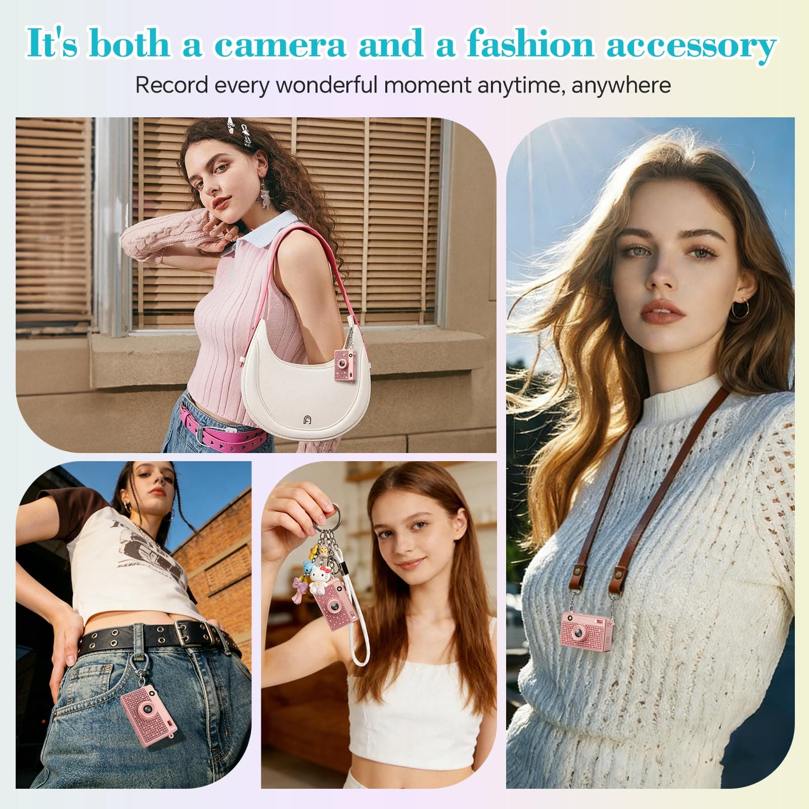 Trunsif Mini Camera - 2K Mini Digital Camera with 16GB Card,Long Battery Life,Travel Vlog & Photo Shooting Anytime,Fashion Accessories,Necklace & Keychain Camera,Gifts for Friends and Women,Rose Gold, view 7