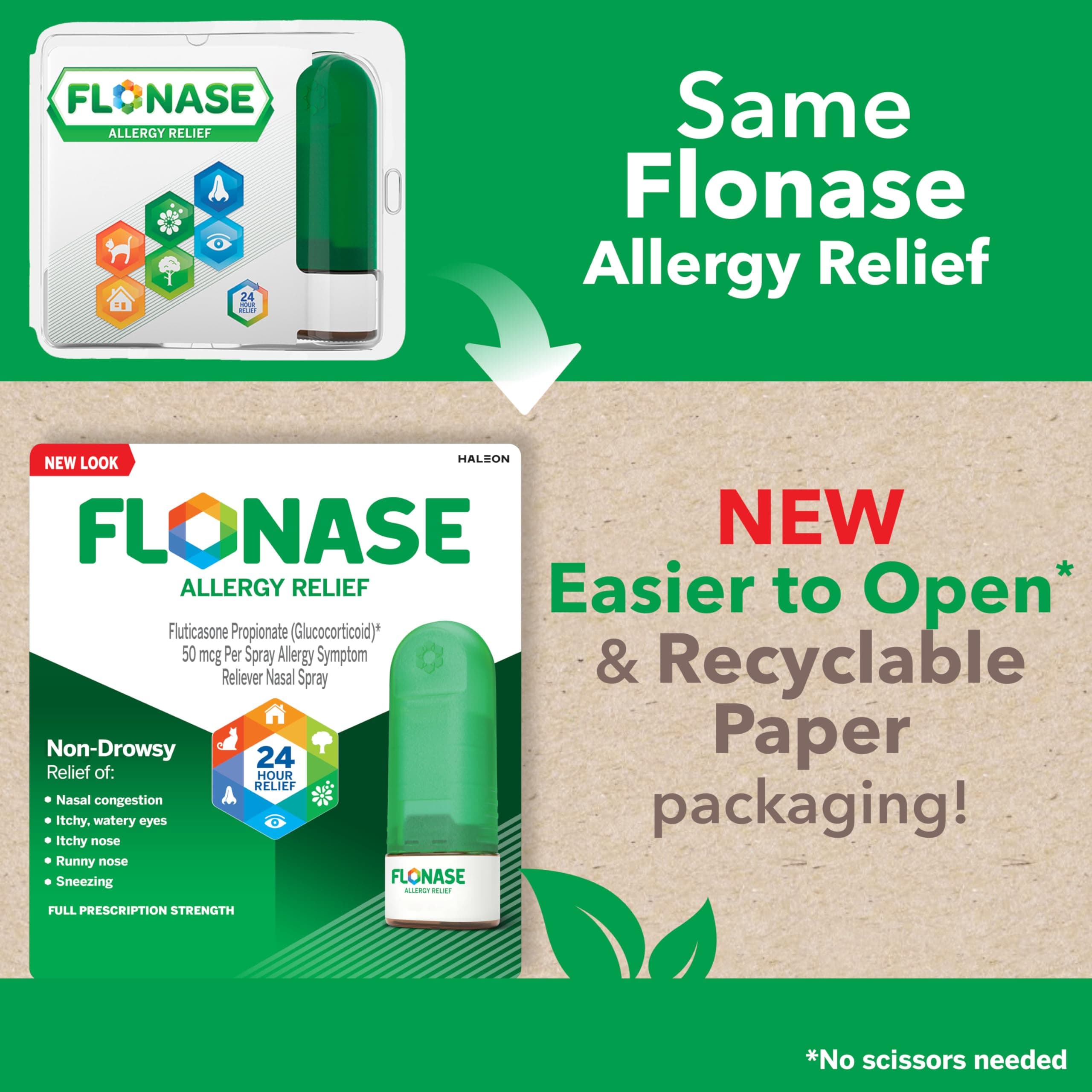 Flonase Nasal Spray for Allergy Relief, Tissues Included, 144 Sprays, view 7
