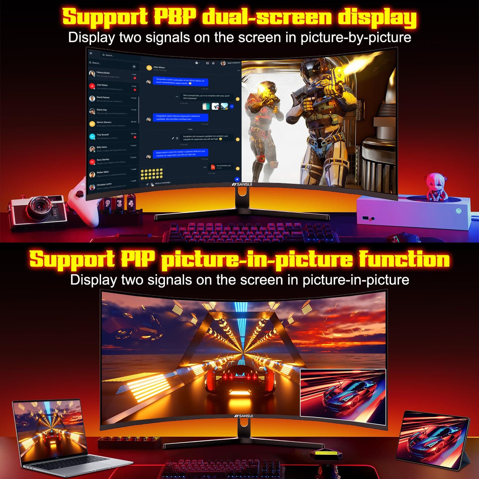SANSUI 34 Inch Curved Monitor 240Hz UWQHD 3440×1440 Gaming Monitor, view 8