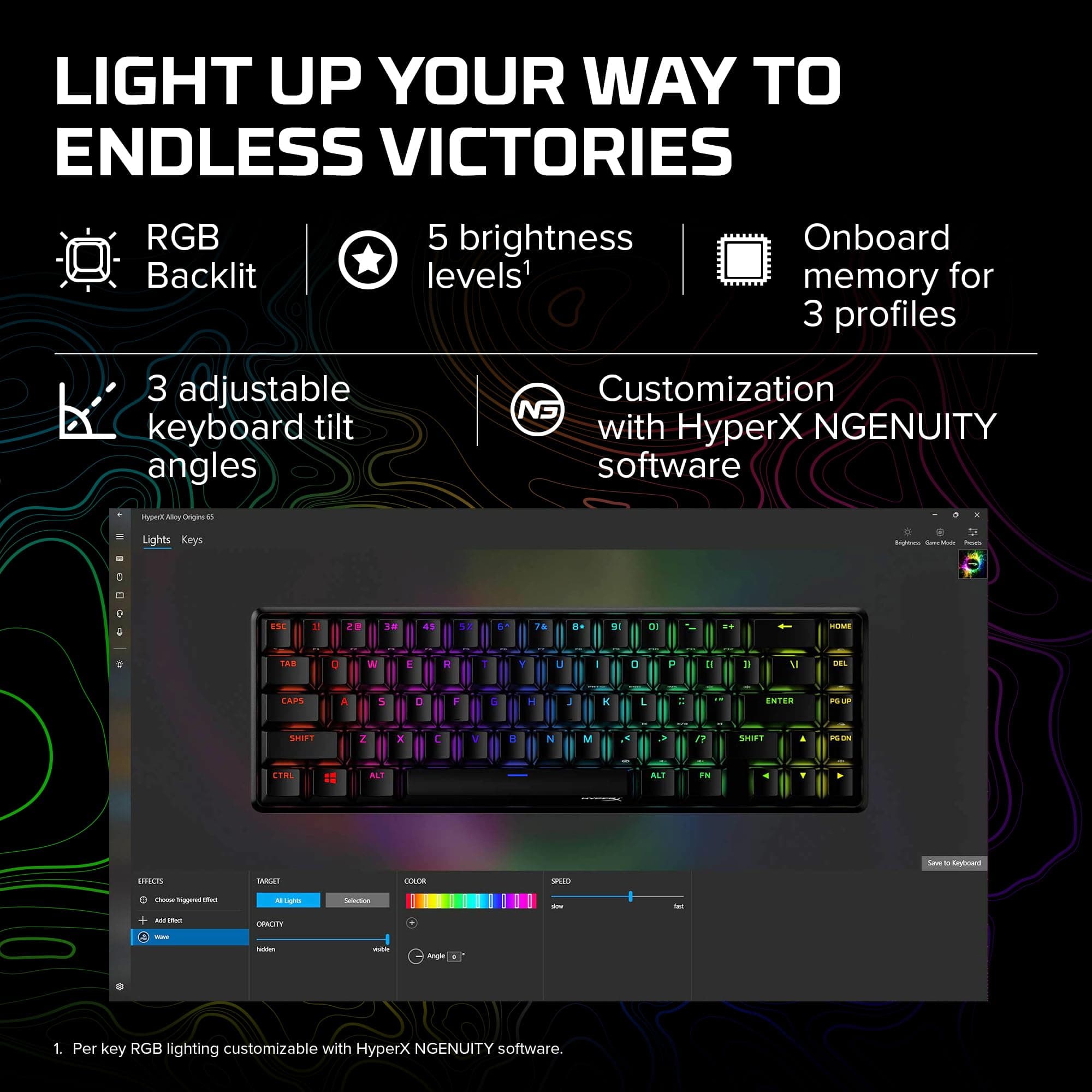 HyperX Alloy Origins 65 - Mechanical Gaming Keyboard – Compact 65% Form Factor - Tactile Aqua Switch - Double Shot PBT Keycaps - RGB LED Backlit - NGENUITY Software Compatible, view 6