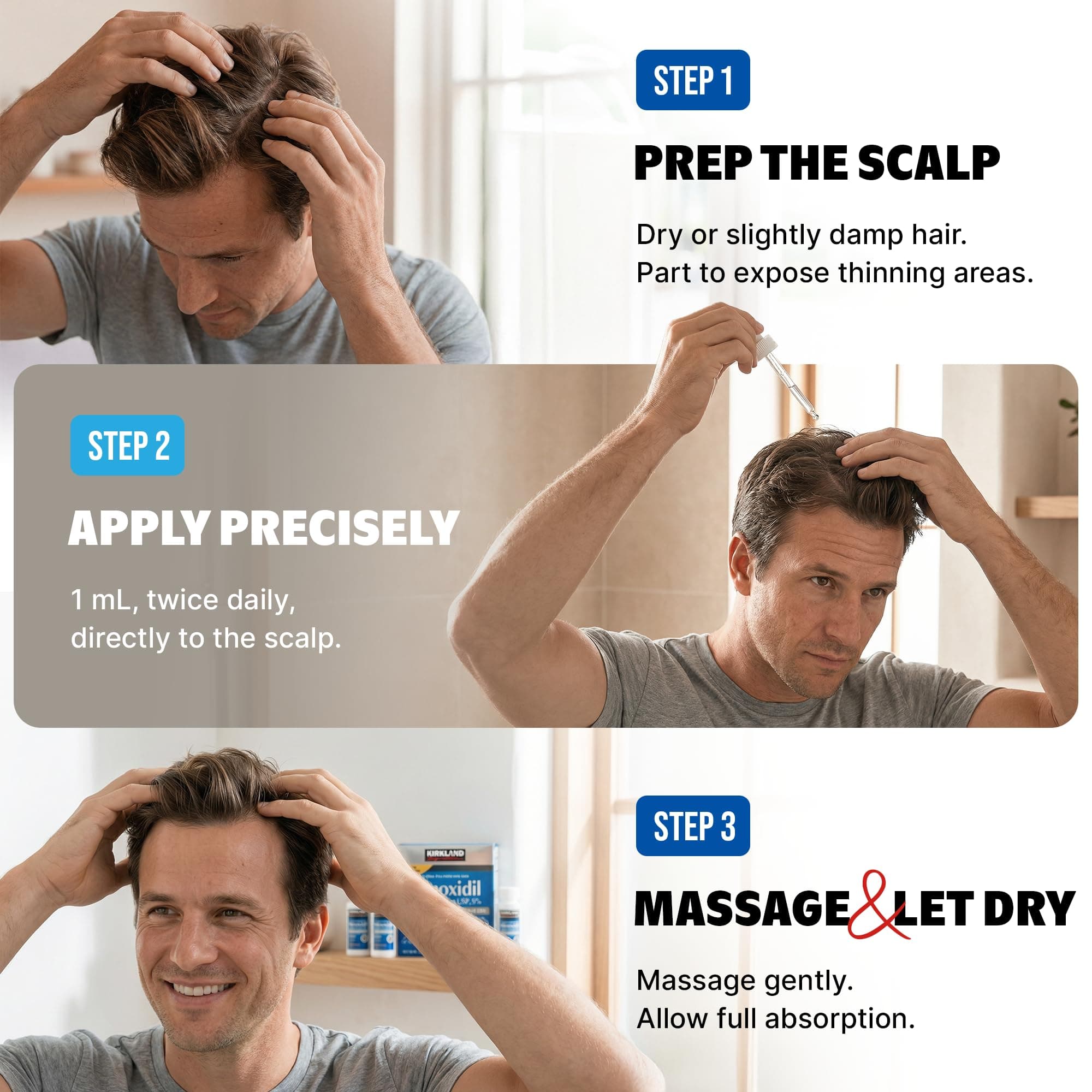 Kirkland Minoxidil for Men Liquid, Extra Strength Hair Regrowth Treatment 5%, 6 Months Supply - Upgraded Dropper Applicator and Bonus Free Guide Included, view 7