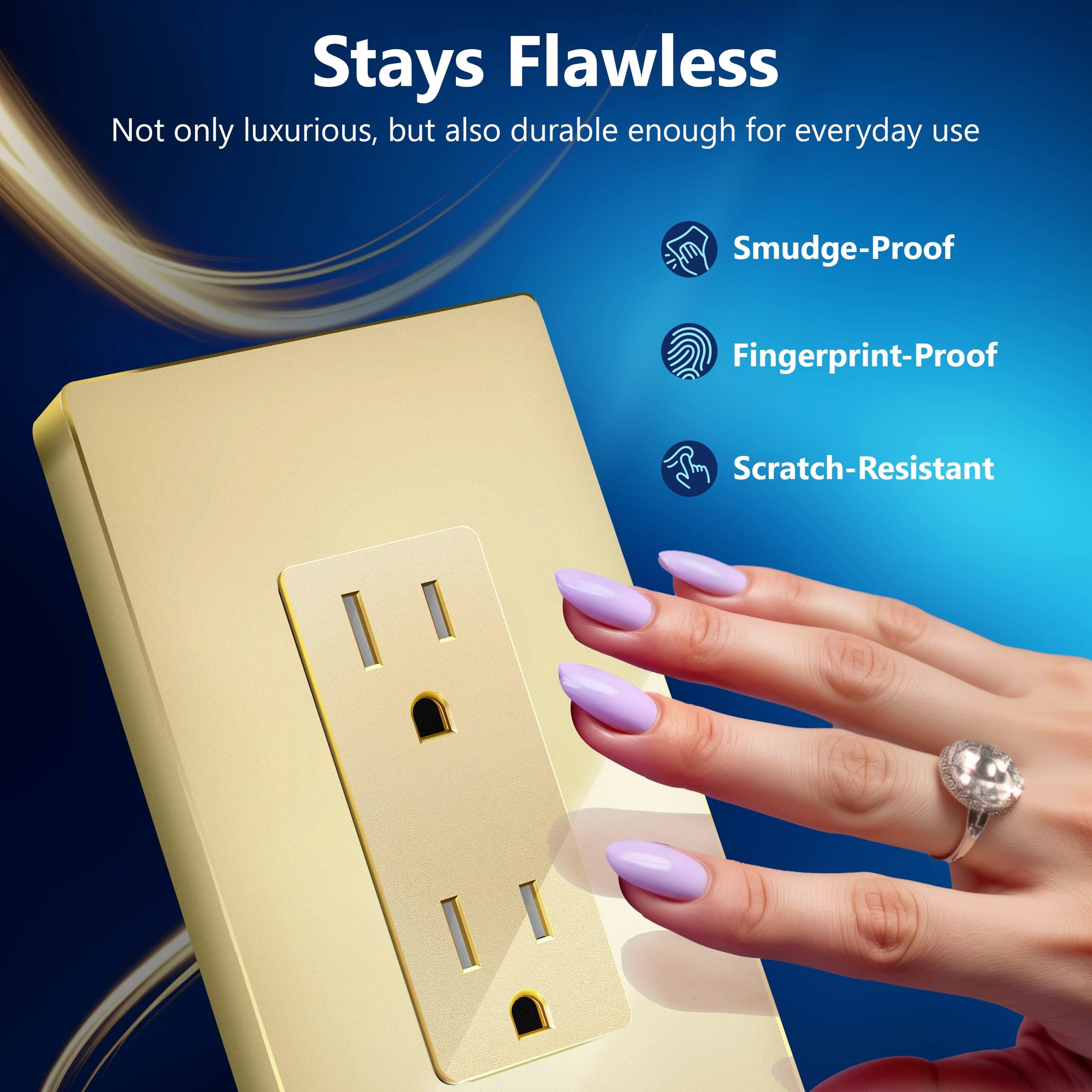 LIDER Receptacle, Interchangeable Face Cover, Wall Outlet, 15A, Matte Gold, view 6