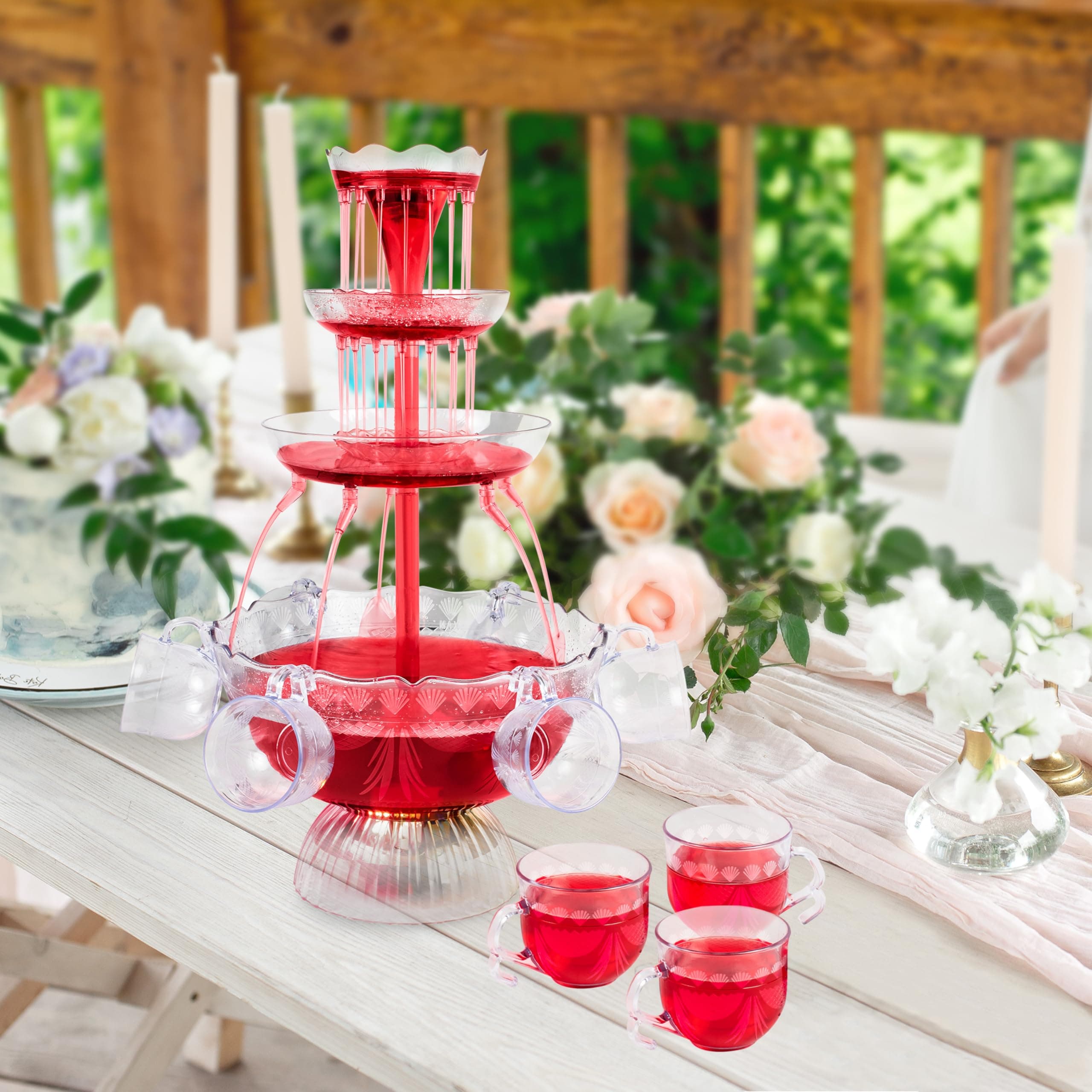 Nostalgia 3-Tier Party Fountain, Holds 1.5 Gallons, LED Lighted Base, Includes 8 Reusable Cups, 1.5 Gallon, Clear, view 7