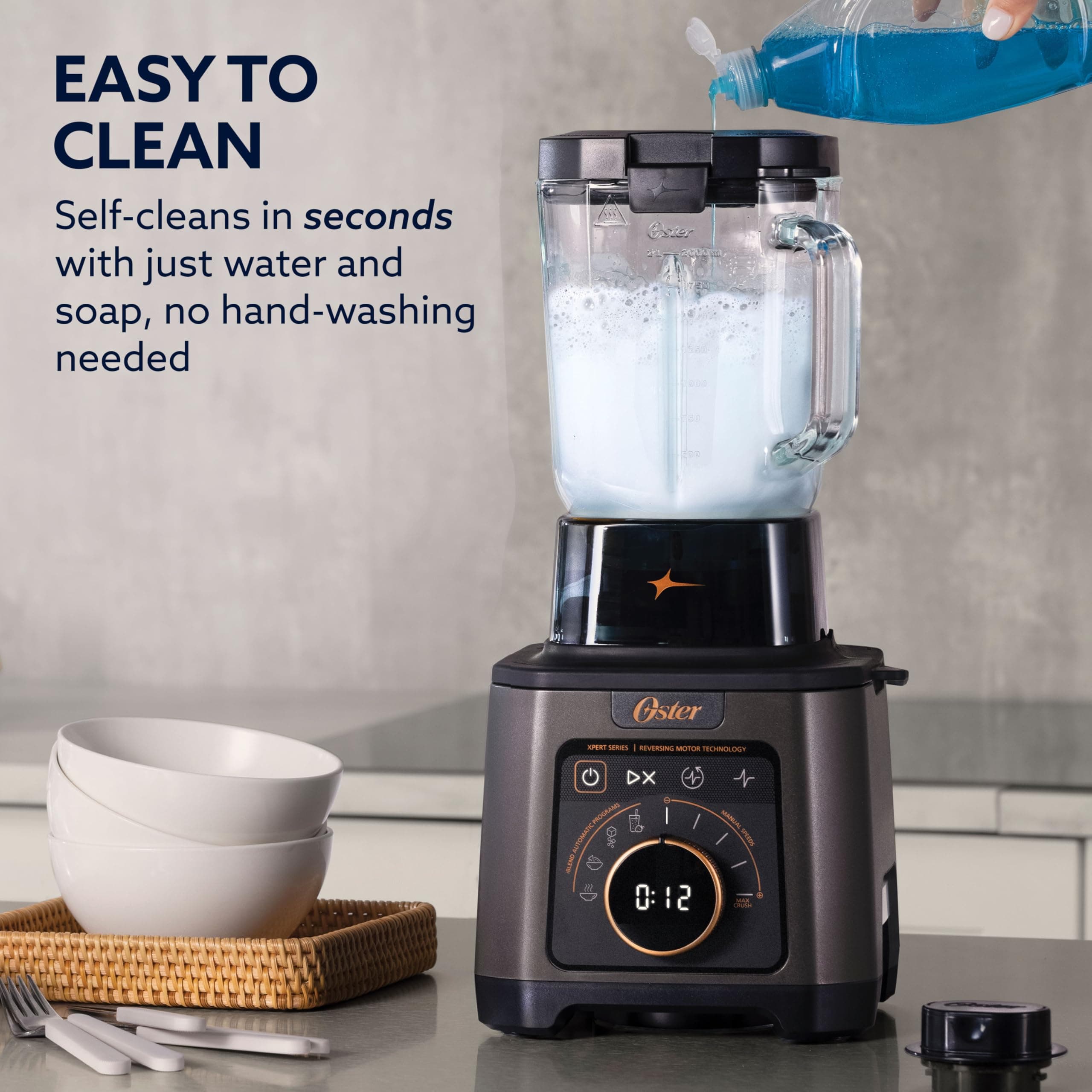 Titan Performance Blender for Smoothies, Salsa, and Soups, 84oz Glass Jar, 4 iBlend Preset Functions, 5 Manual Speeds, 2200-Watts, Reversible Motor Technology, Self-Cleaning Appliance, view 9