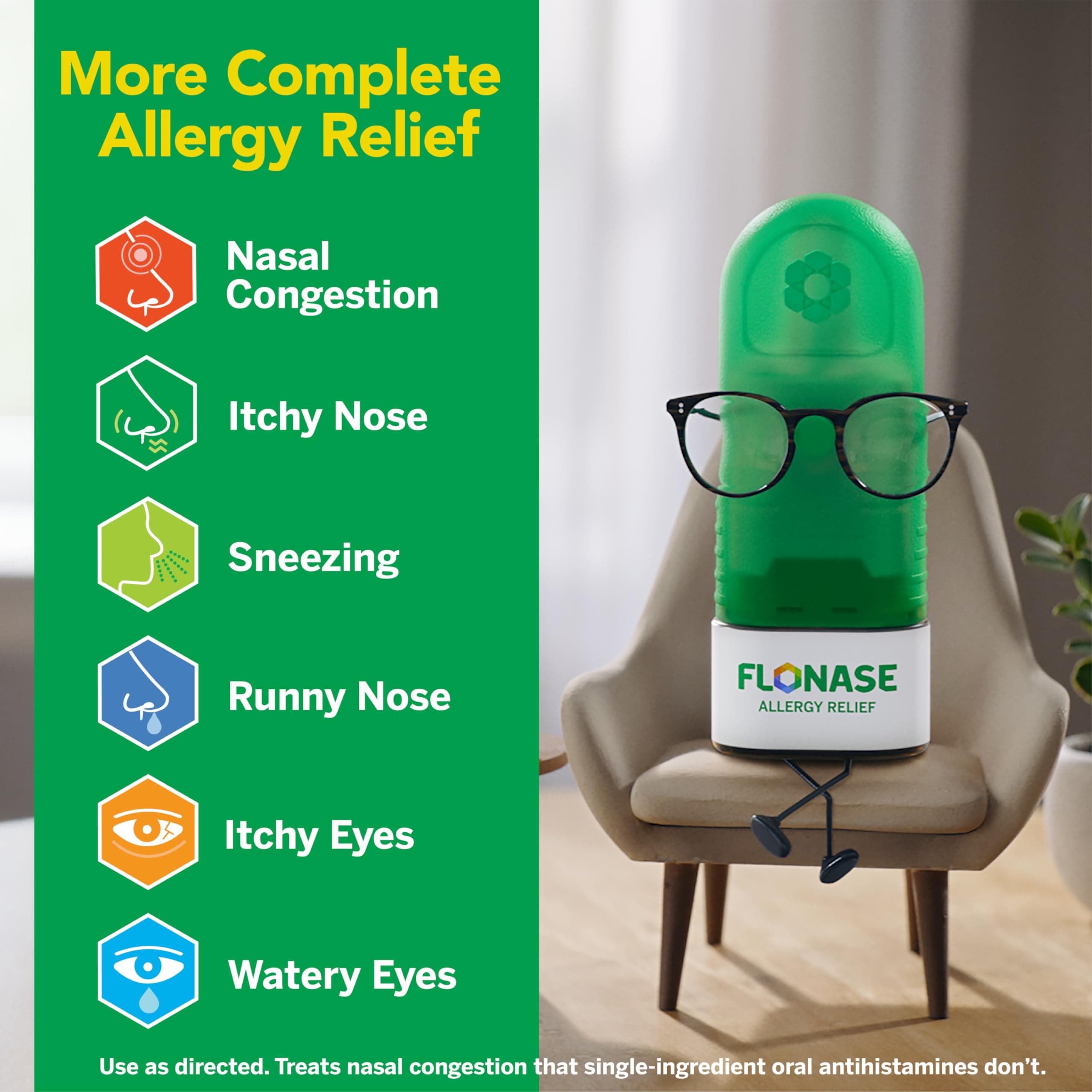 Flonase Nasal Spray for Allergy Relief, Tissues Included, 144 Sprays, view 4