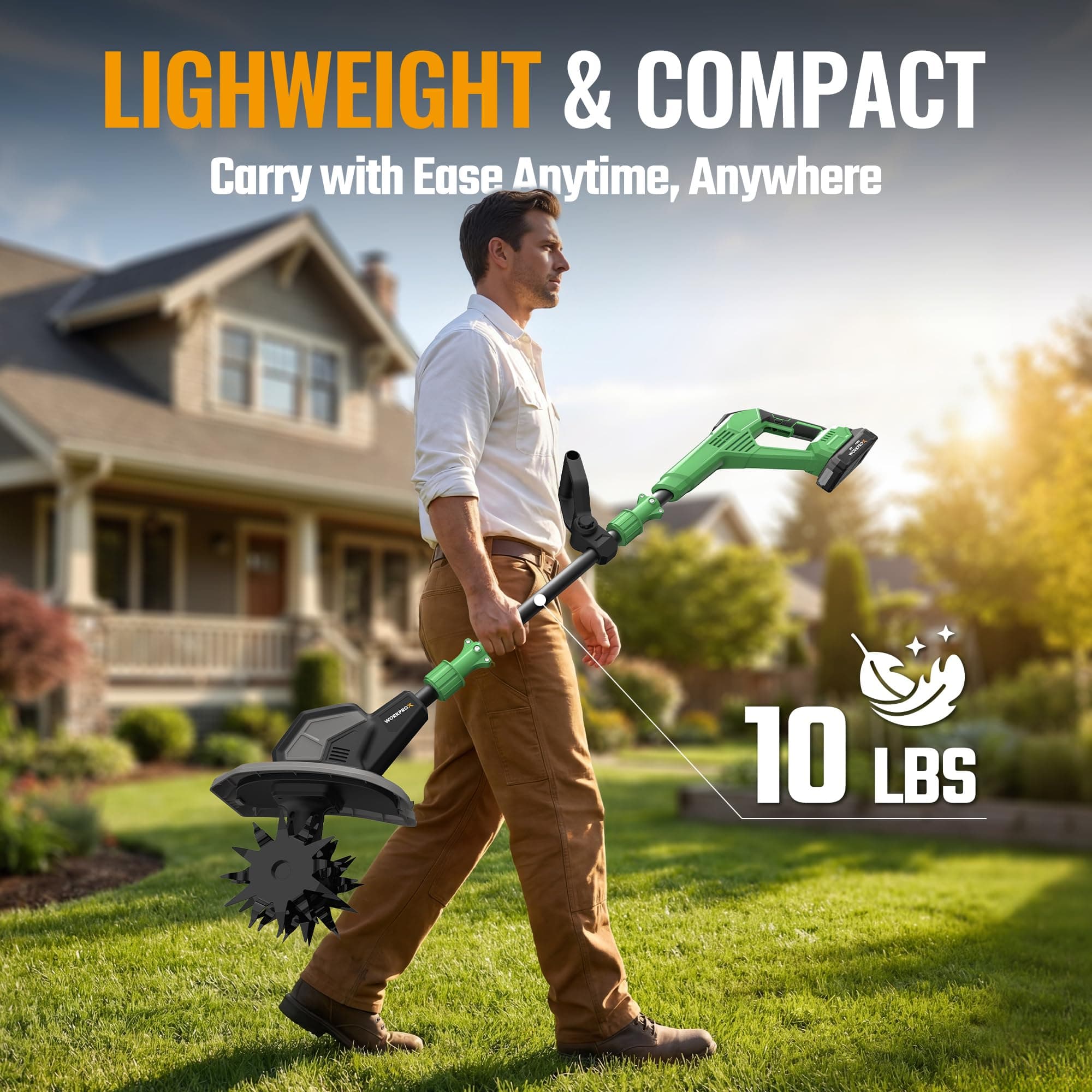 WORKPROX 20V Cordless Tiller Cultivator, 4×12 Durable Steel Tines, 8-Inch Wide & Deep Garden Rototiller, 4.0Ah Battery Powered, Electric Cultivator for Soil, Lawn & Garden, view 6