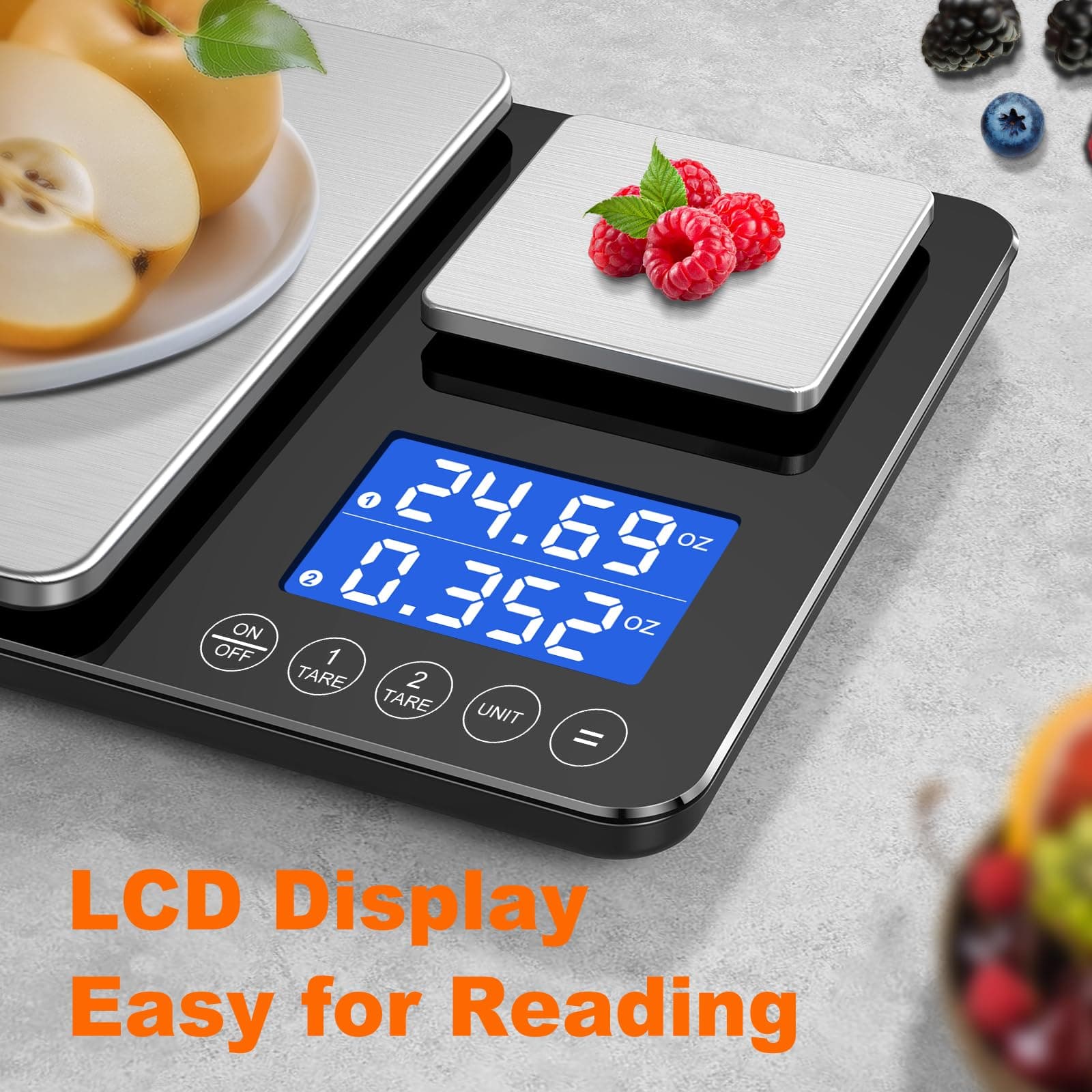 KUAIVO 0.001oz/33lbs Dual Platform Food Kitchen Scales Digital Weight Grams and Ounces, Two Precisions Kitchen Scale for Sourdough Bread, Baking and Cooking with 7 Units Tare, Accumulation Functions, view 5