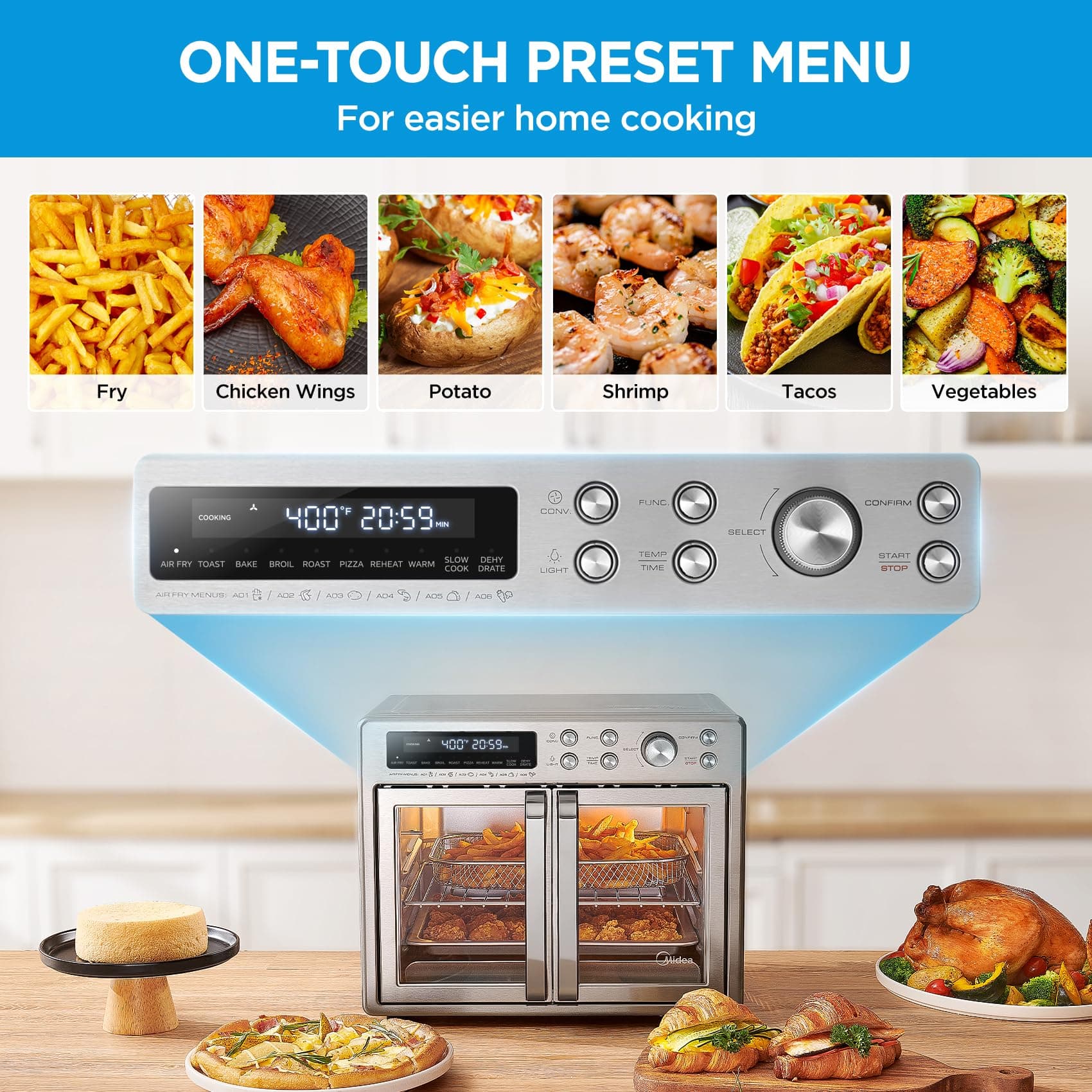 Midea Flexify Classic French Door Toaster Oven Air Fryer Combo, 26.4 QT, view 8