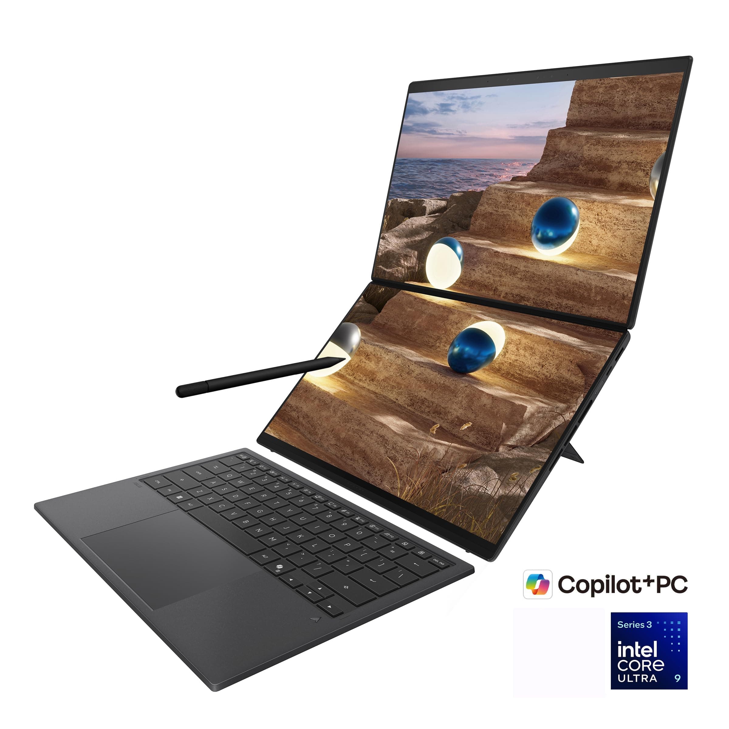 ASUS Zenbook Duo Laptop (2026), Dual 14” OLED 3K 144Hz Touch Display, Intel Core Ultra 9 Processor 386H, Intel Graphics, 32GB RAM, 1TB SSD, Sleeve and Stylus Included, WiFi 7, Windows 11, Moher Gray, view 2