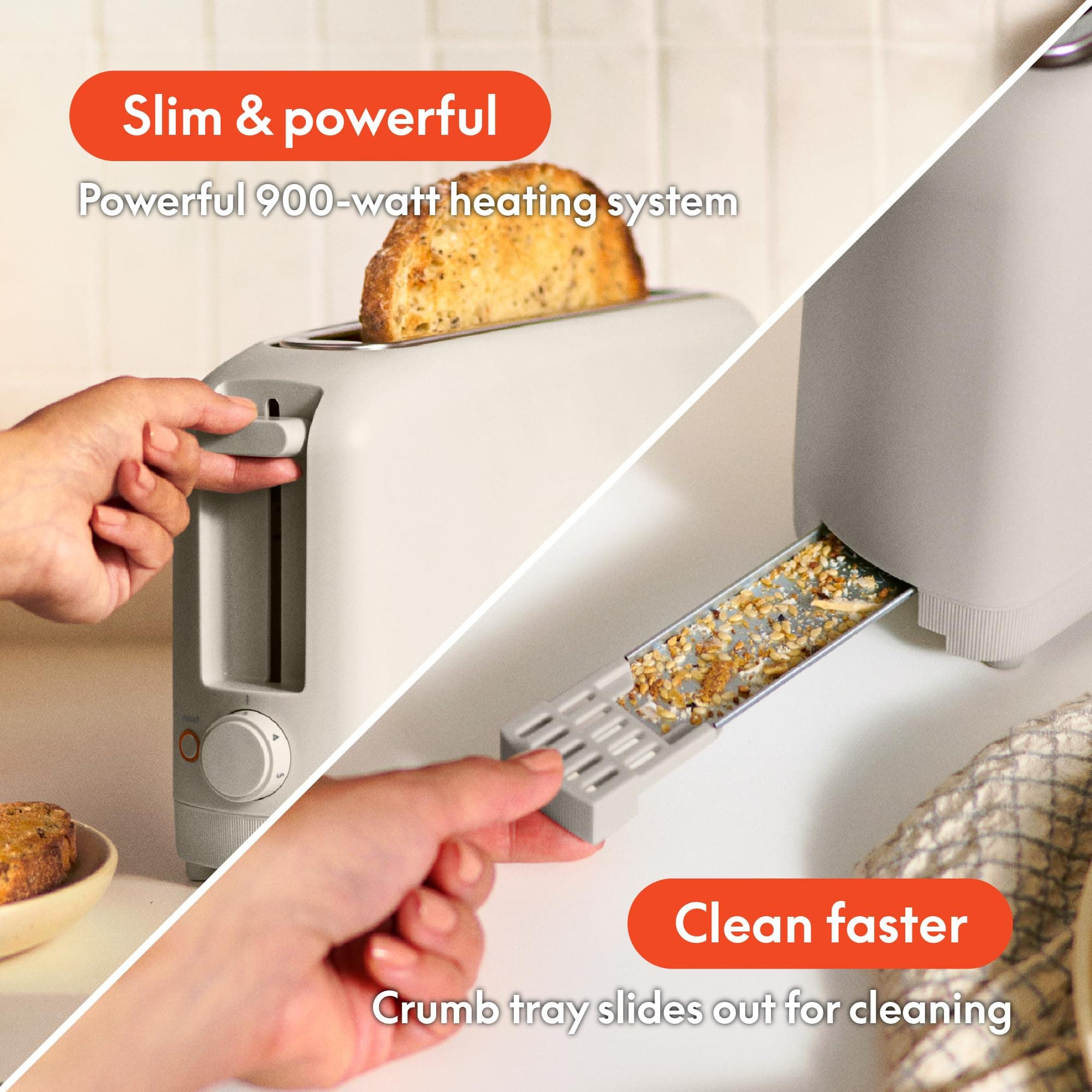 bella Fits-Anywhere™ 2-Slice Slim Toaster, Long Slot & Extra Wide, Oatmilk, view 5