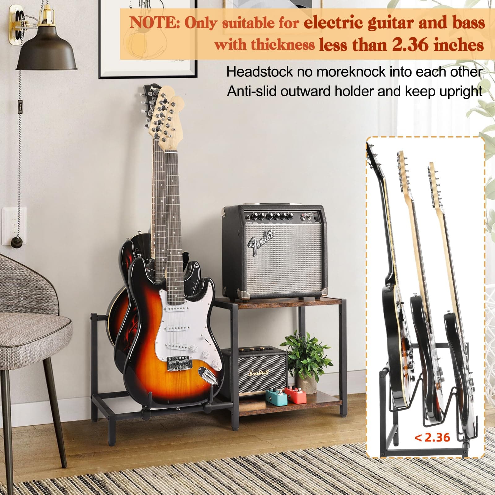 Bikoney Guitar Stands Floor with Guitar Amp Stand Vintage Brown, view 2