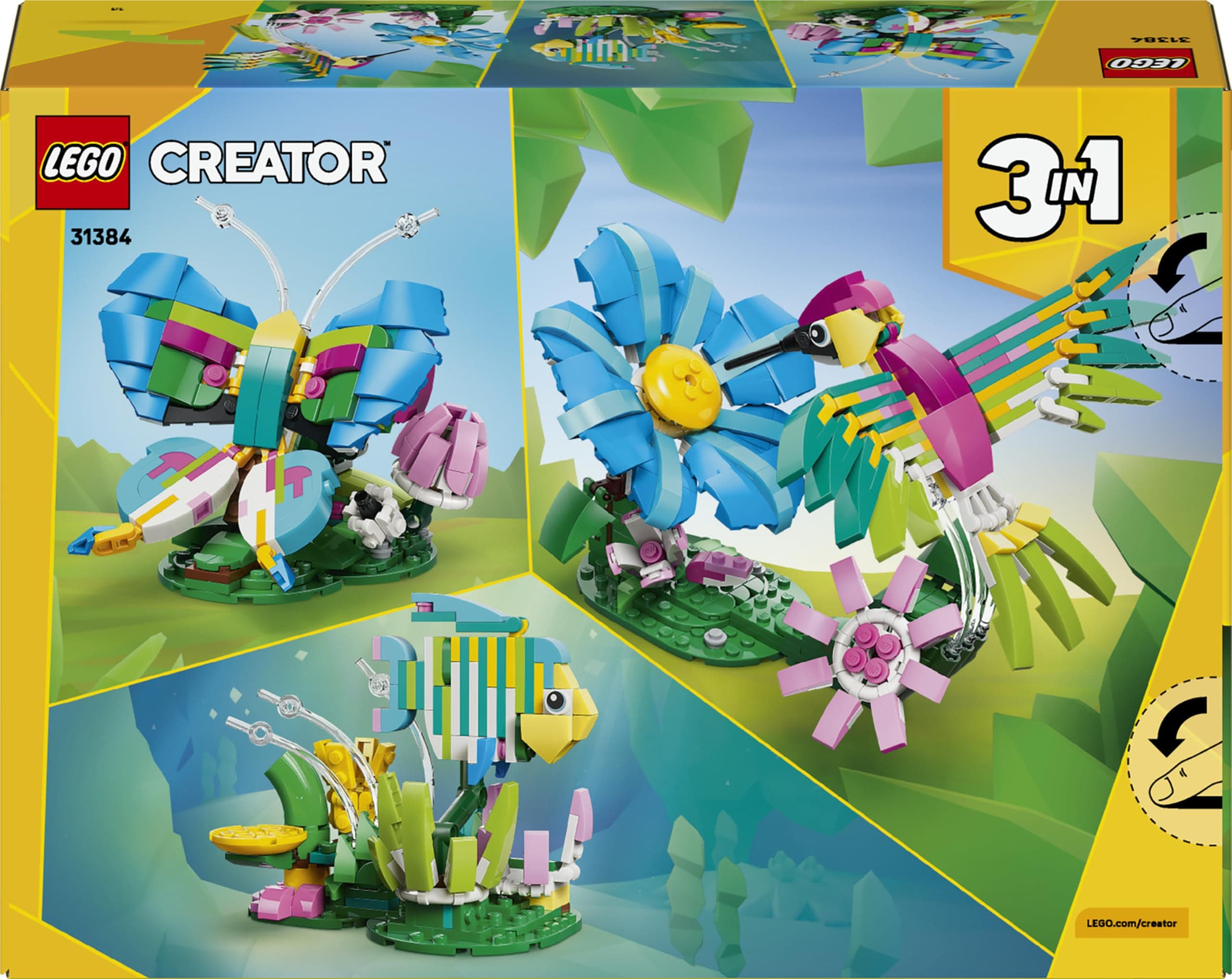 LEGO Creator 3in1 Wild Animals: Colourful Hummingbird - Bird Toy Transforms into a Butterfly or Fish Figure - DIY Room Decor Idea - Creative Gift for 8+ Year Old Girls & Boys - 31384, view 12