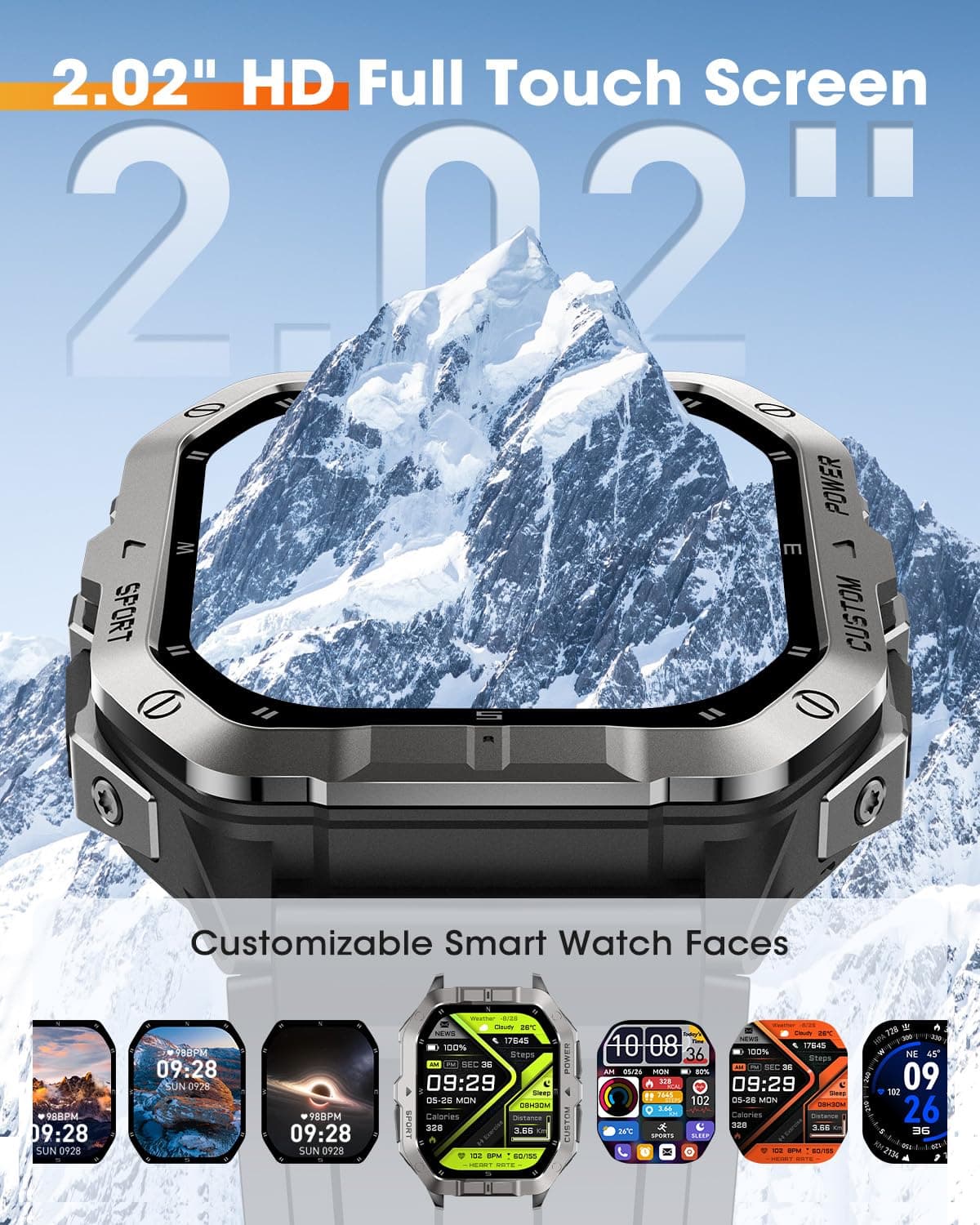 Military Smart Watches for Men,2.02''Smartwatch Fitness Tracker Built-inGPS, view 2