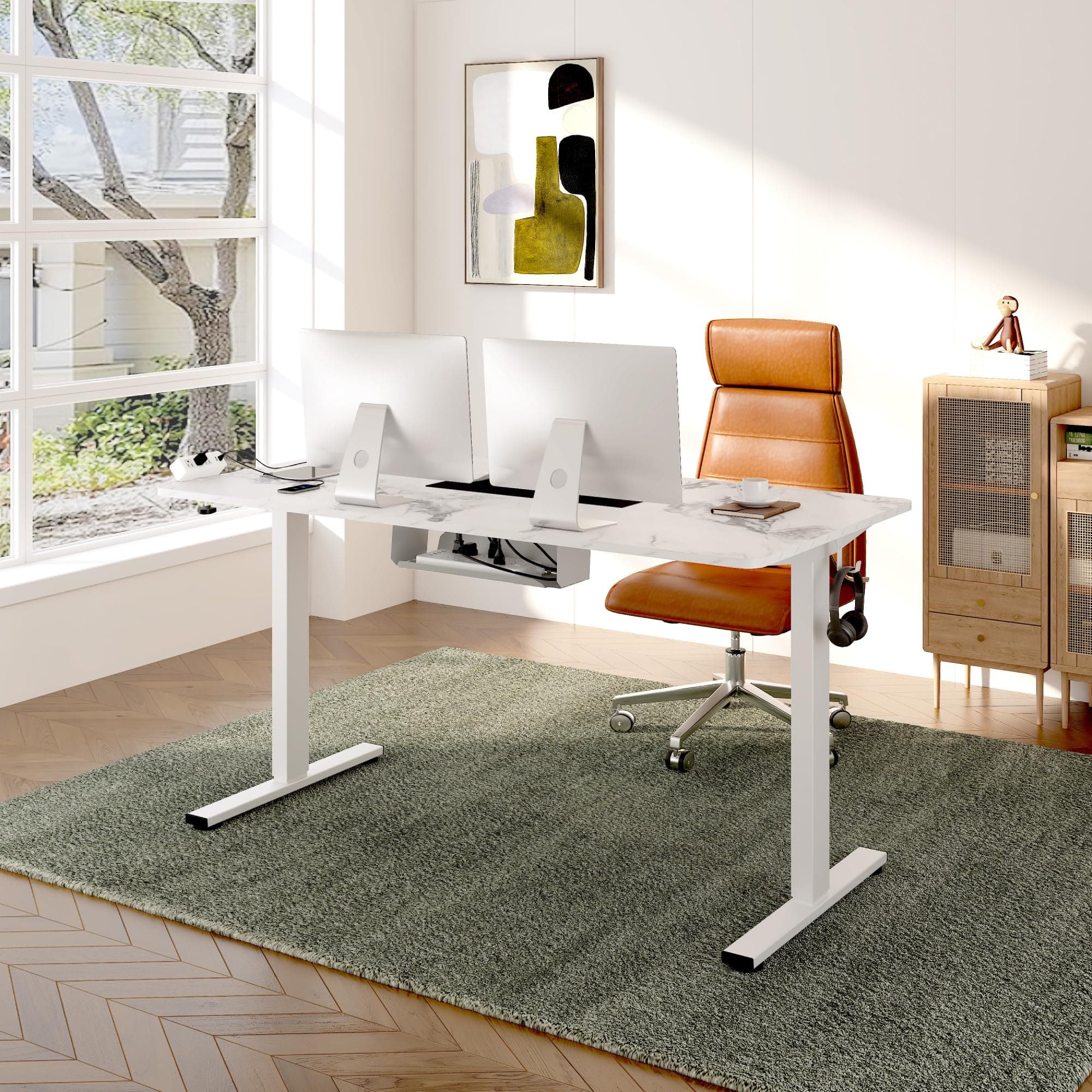 FLEXISPOT EN2 48"x30" Whole-Piece Standing Desk with Power Strip, White, view 2