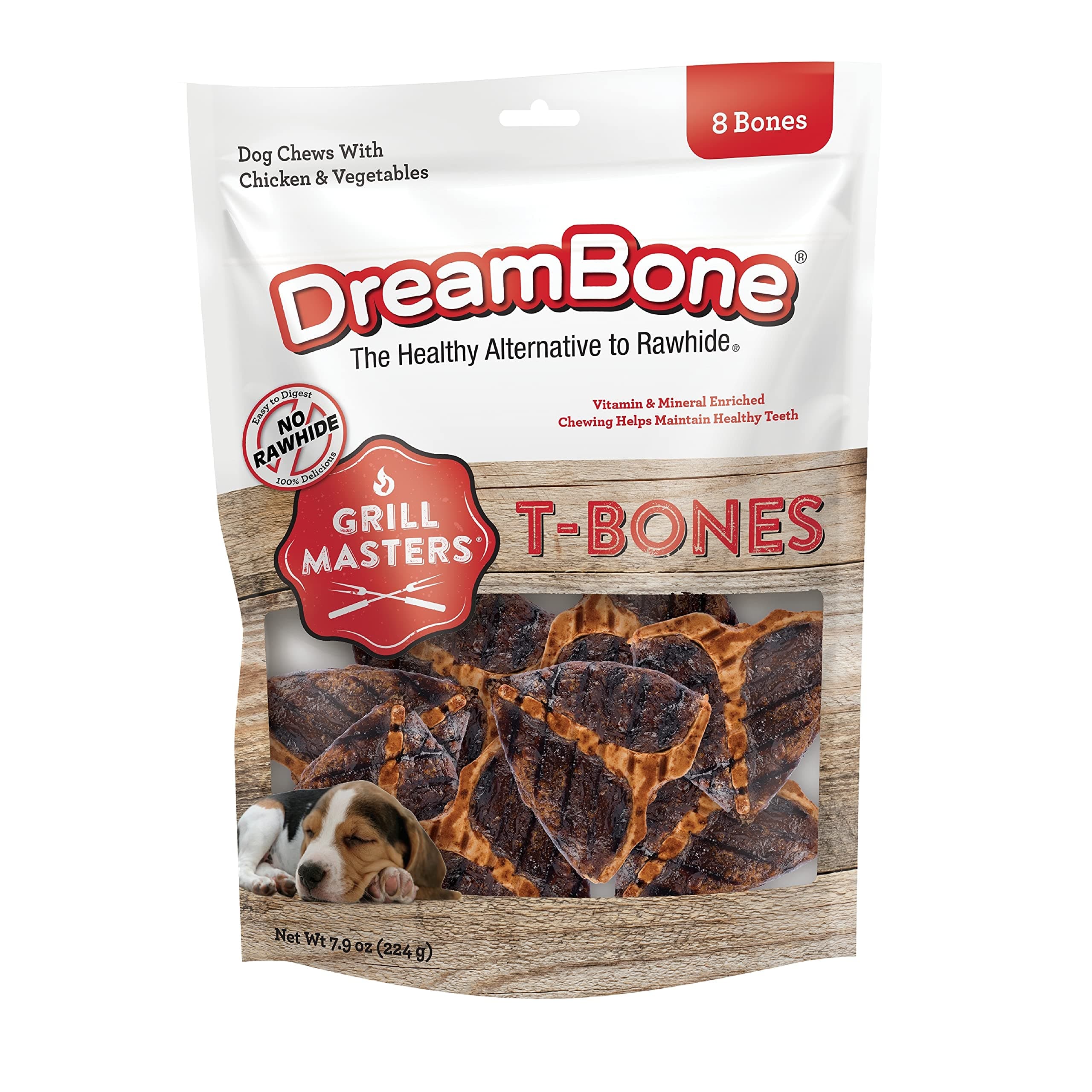 DreamBone Grill Masters T-Bones Rawhide-Free Dog Treats, 8 Count