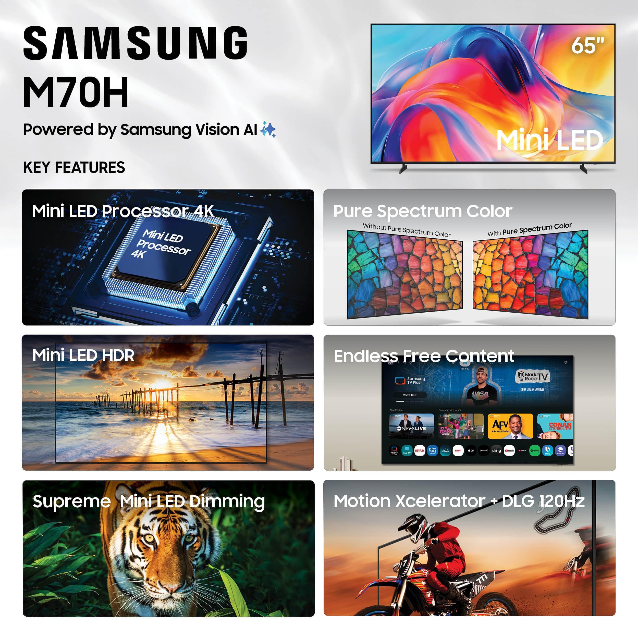 Samsung 65-Inch Class M70H Series, Mini LED, 4K, Smart TV, 2026 Model, view 3