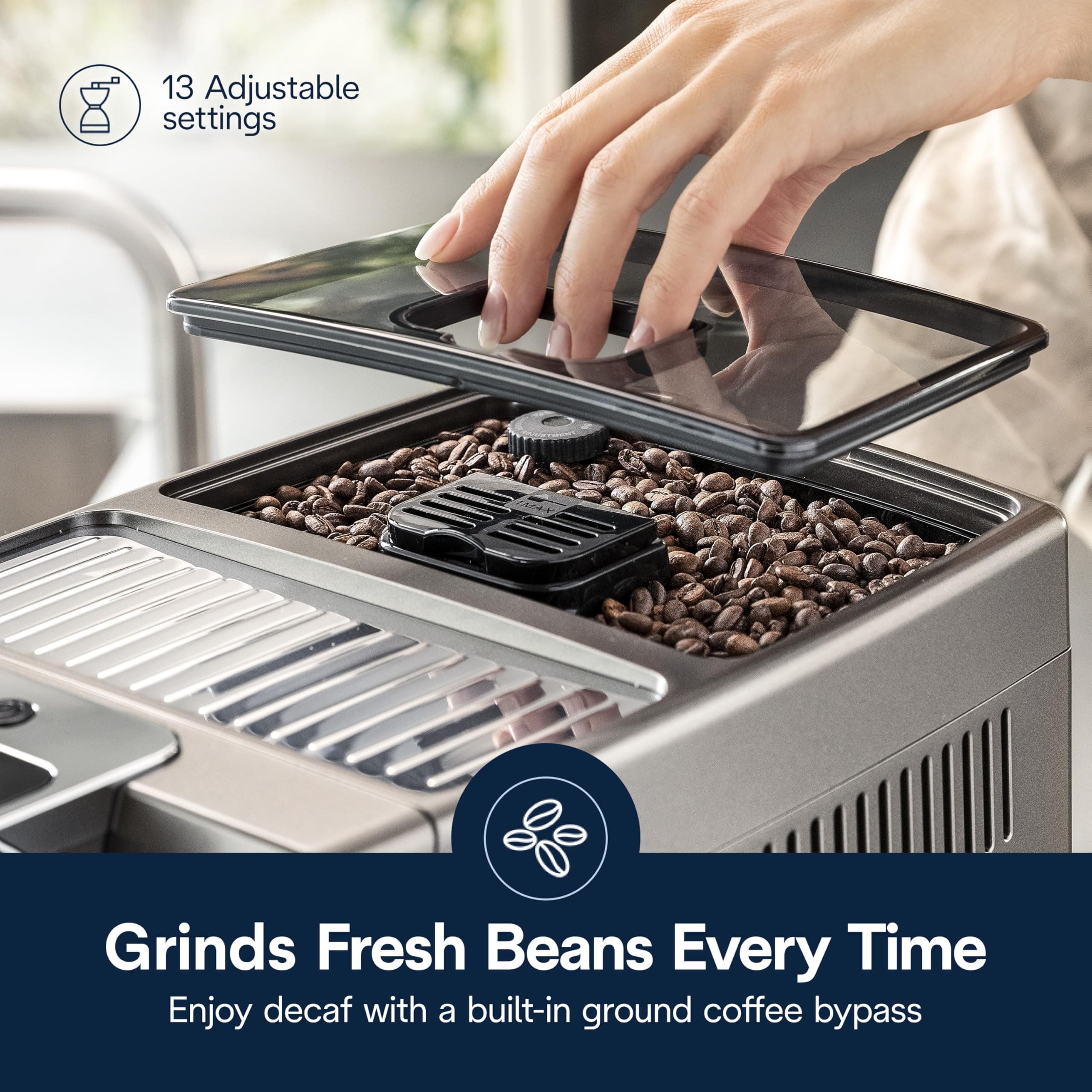 De'Longhi Dinamica Plus Connected Espresso & Coffee Machine with Automatic Milk Frother, 18 Recipes, Built in Grinder, App Compatible, LatteCrema Technology for Ideal Milk Texture, Color Touch Display, view 5
