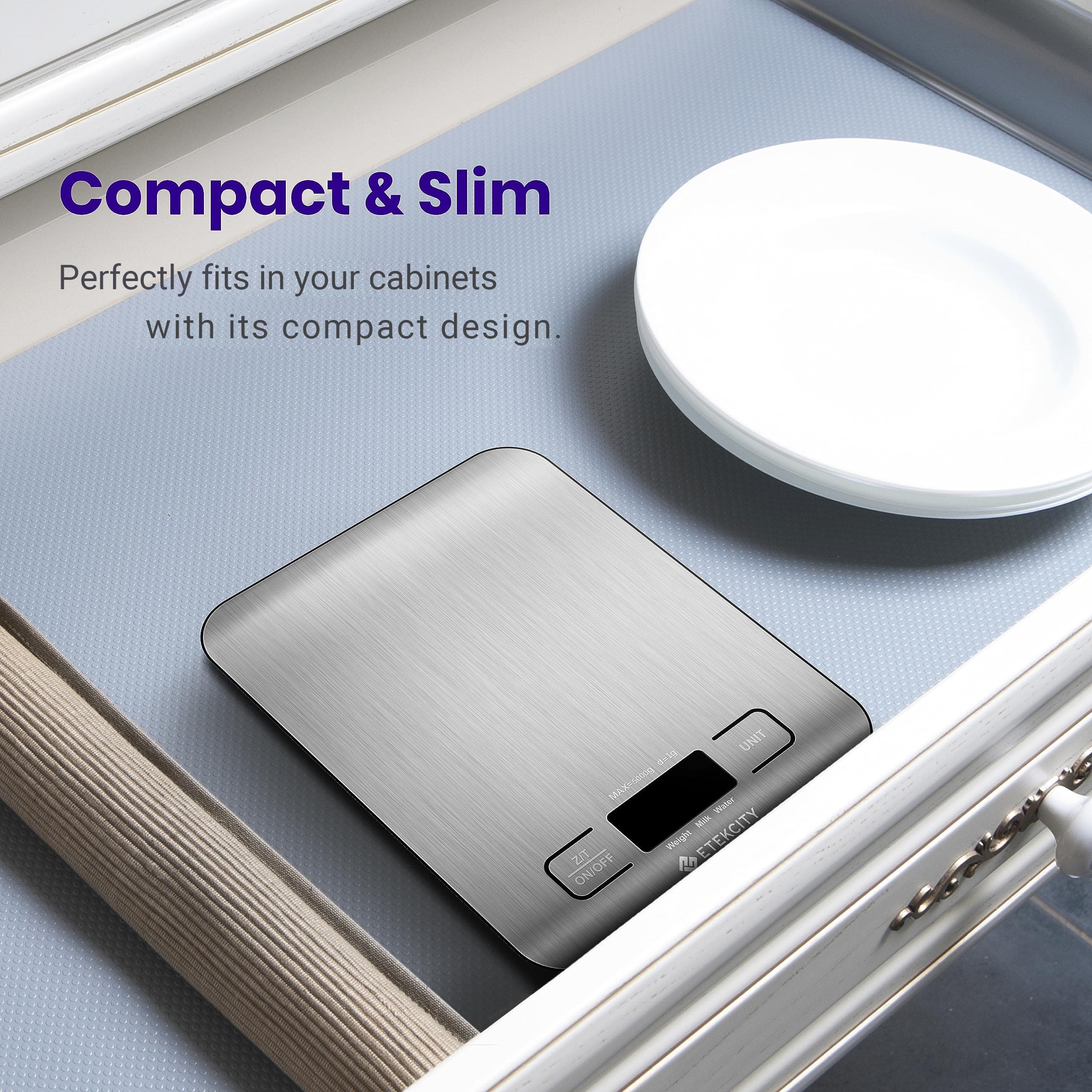 Etekcity Food Kitchen Scale, Digital Grams and Ounces for Weight Loss, Baking, Cooking, Keto and Meal Prep, LCD Display, Medium, 304 Stainless Steel, view 5