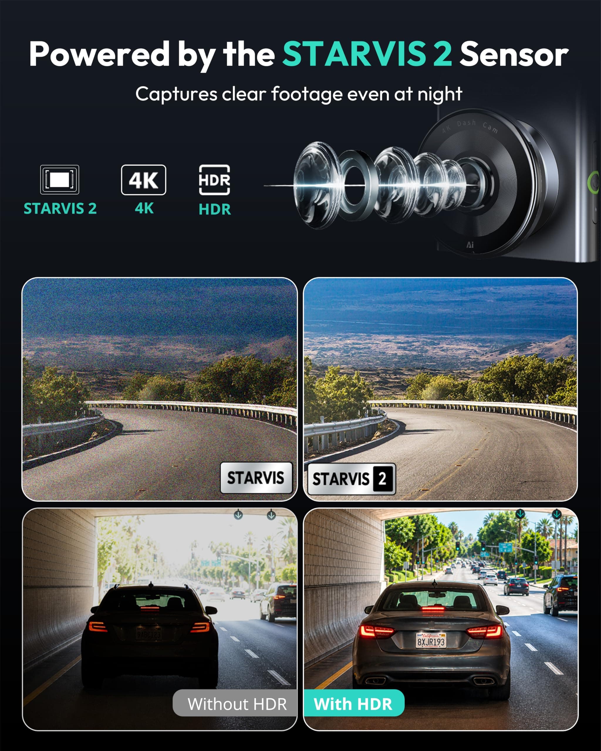 BOTSLAB【G300H Plus Upgraded】 4K Dash Cam Front and Rear, STARVIS 2 Sensor, view 3