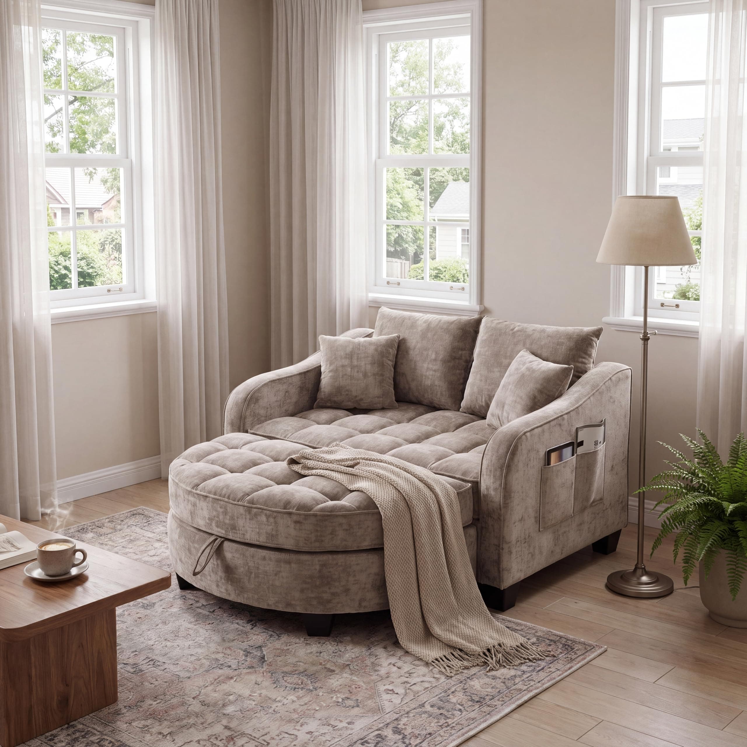 ERYE Chenille Tufted Loveseat Sofa and Ottoman Set