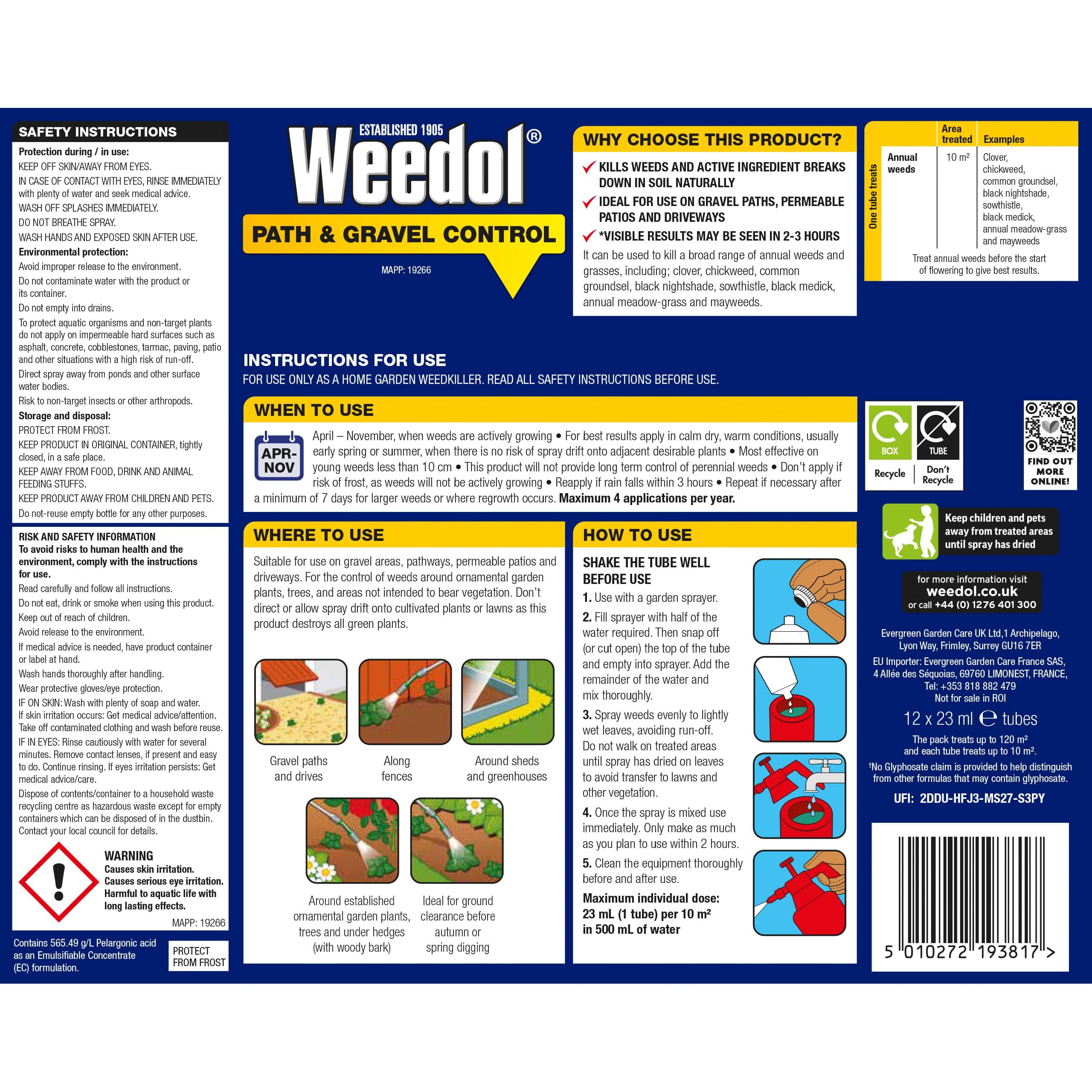 Weedol Path Weed Killer Liquid Concentrate 12 Tubes Treats 120m2 Garden Path & Patio Weed Control, view 2