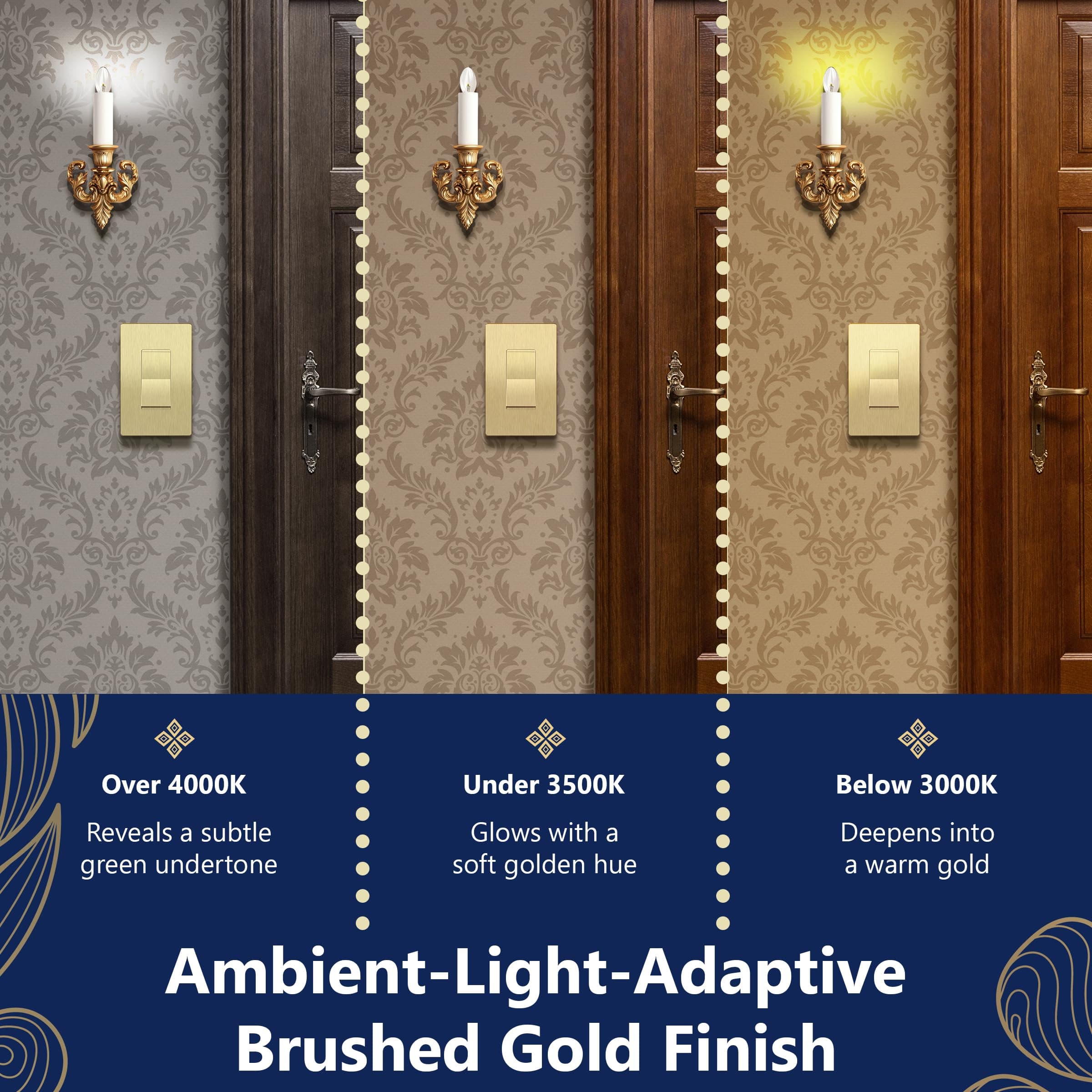 LIDER Frameless Paddle Wall Light Switch, 3 Wire, 15A -277VAC, Brushed Gold, view 7
