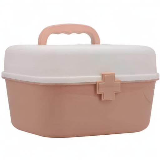 BangQiao Plastic First Aid Storage Box Container Bin with Removable Tray and Portable Handle, Family Emergency Medicine Kit Case Organizer, White&Pink, view 9