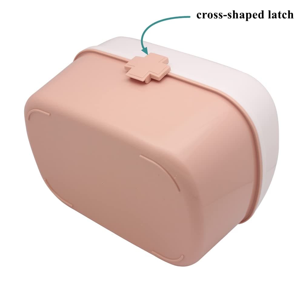 BangQiao Plastic First Aid Storage Box Container Bin with Removable Tray and Portable Handle, Family Emergency Medicine Kit Case Organizer, White&Pink, view 4